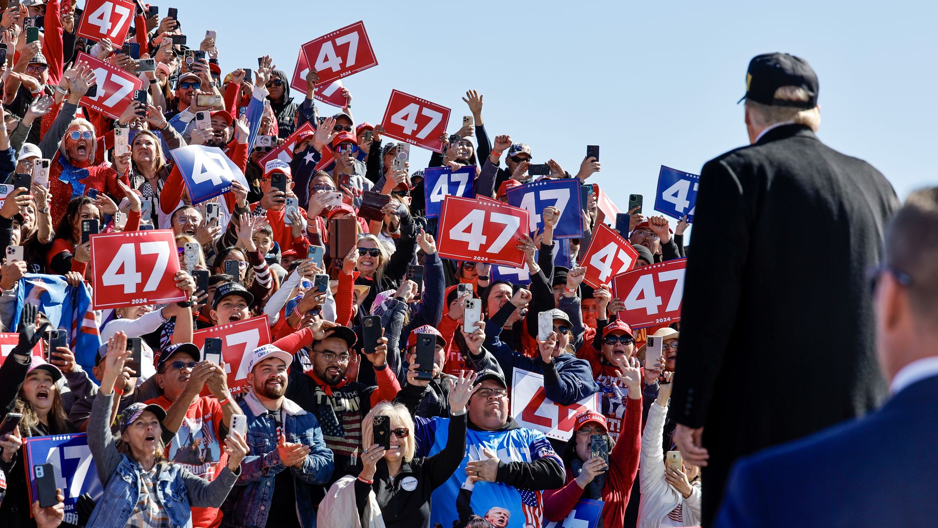 ALBUQUERQUE, NEW MEXICO - OCTOBER 31: Republican presidential nominee, former U.S. President Donald Trump arrives to a campaign rally at Albuquerque International Sunport on October 31, 2024 in Albuquerque, New Mexico. With less than a week until Election Day, Trump is campaigning for re-election in