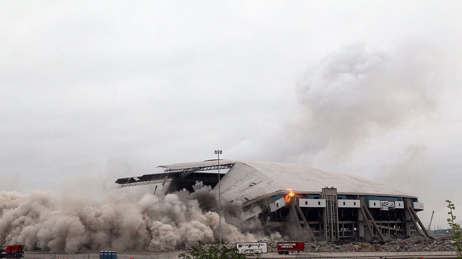 Texas Stadium, the former home of the Dallas Cowboys, is imploded on April 11, 2010 in Irving, Texas