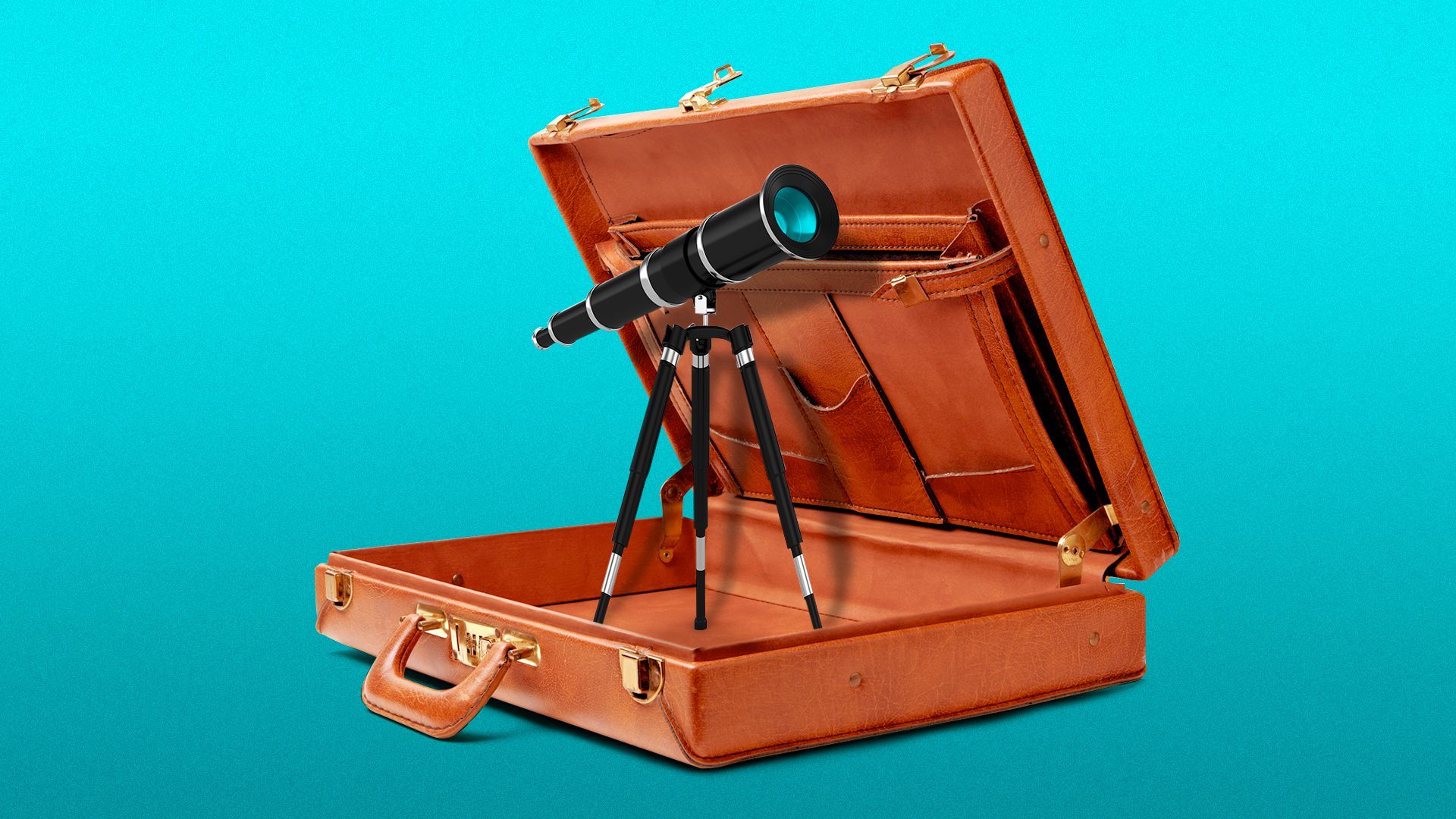 Illustration of a telescope in a briefcase. 