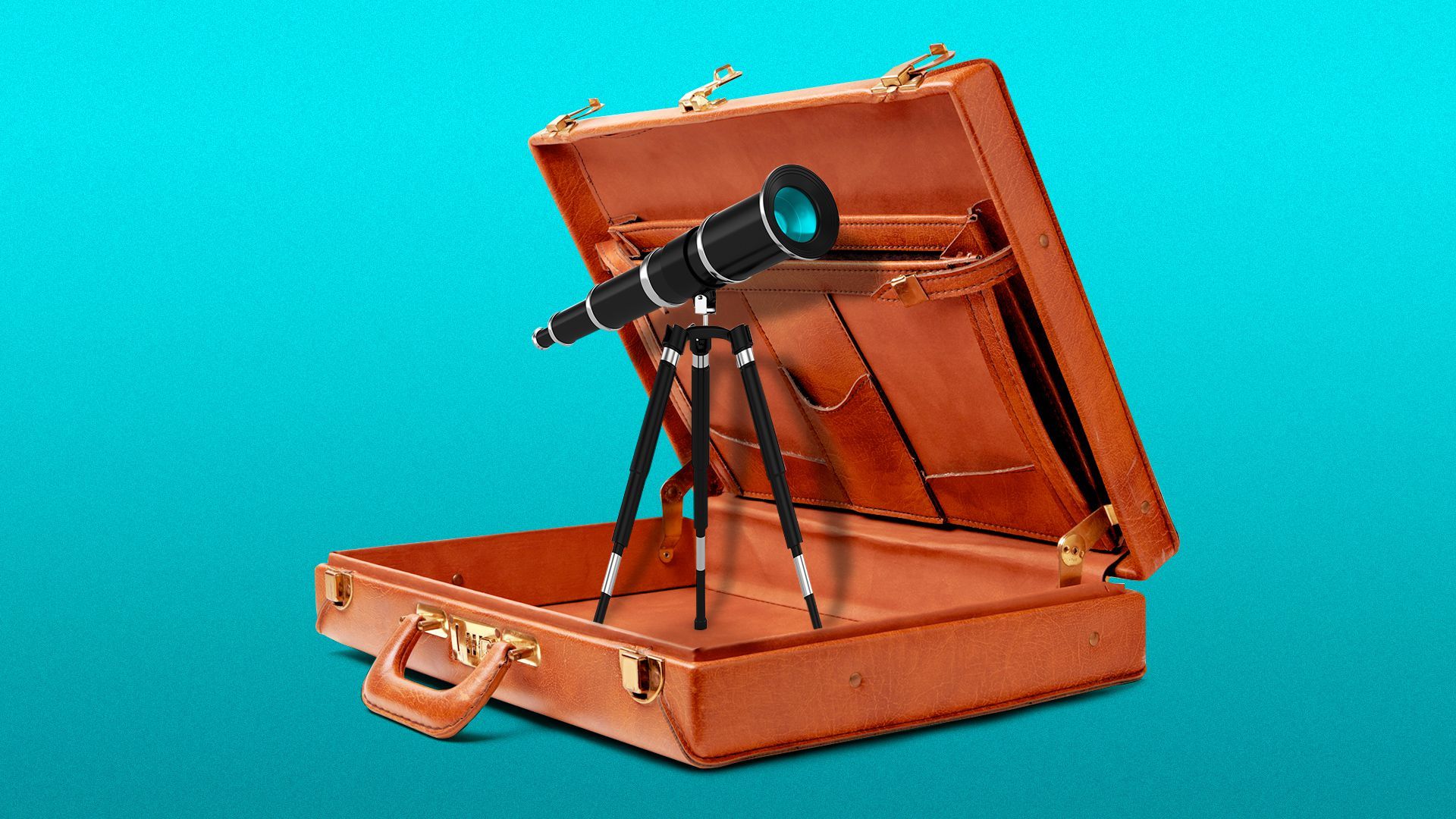 Illustration of a telescope in a briefcase.