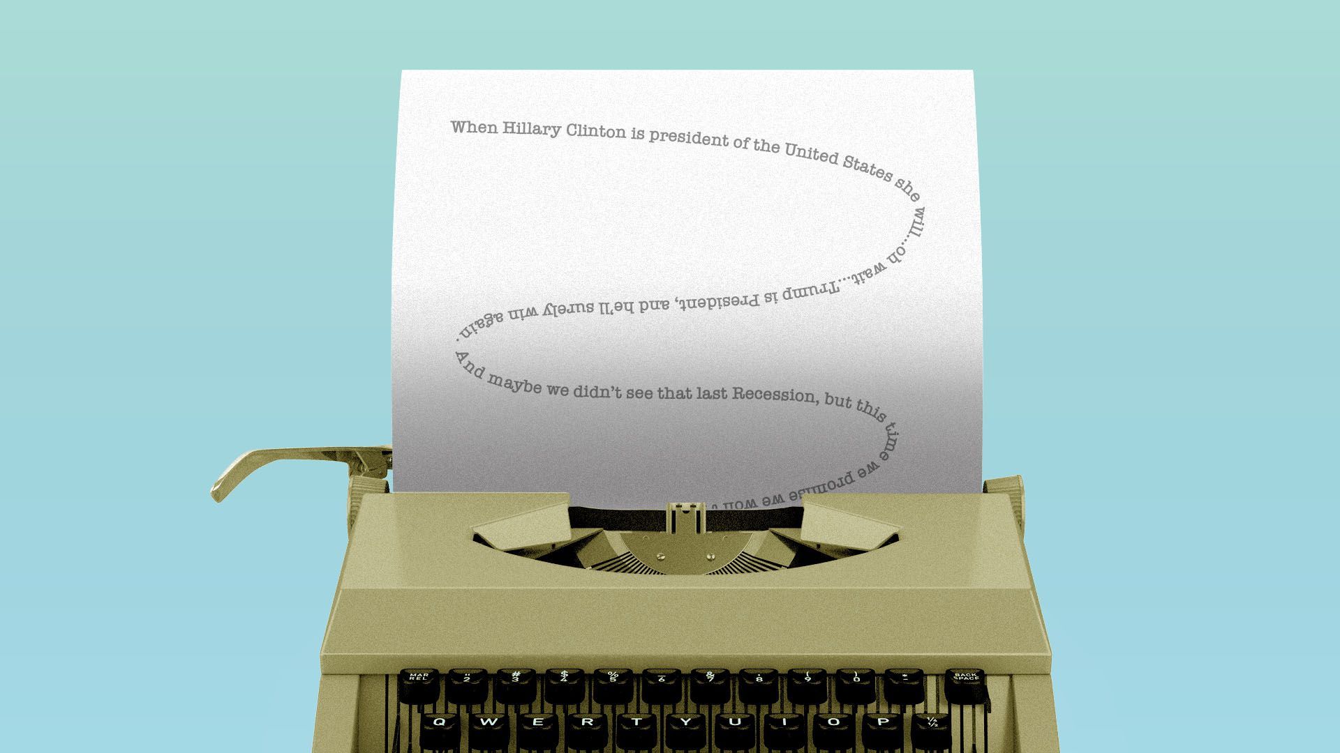 Illustration of a page in a typewriter with type swirling down the page.