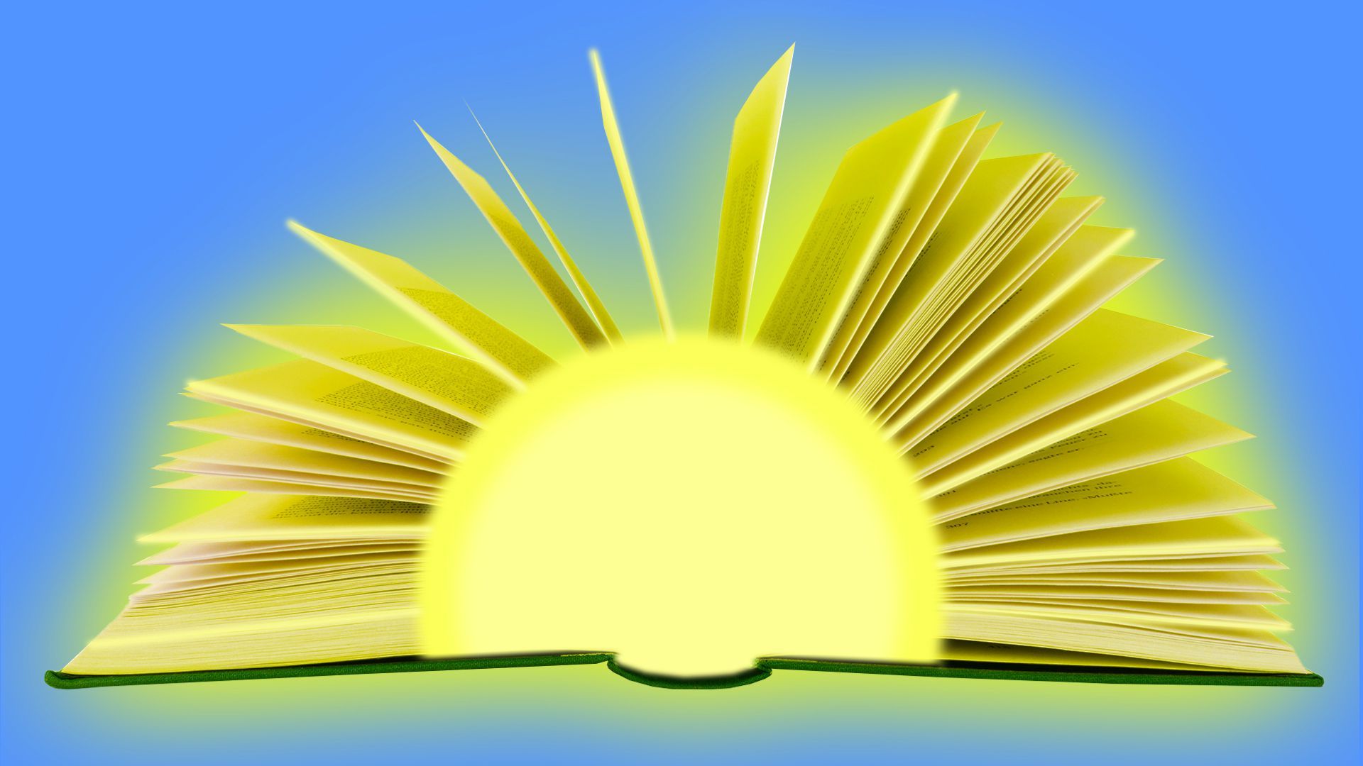 Illustration of a sun with rays made from an open book