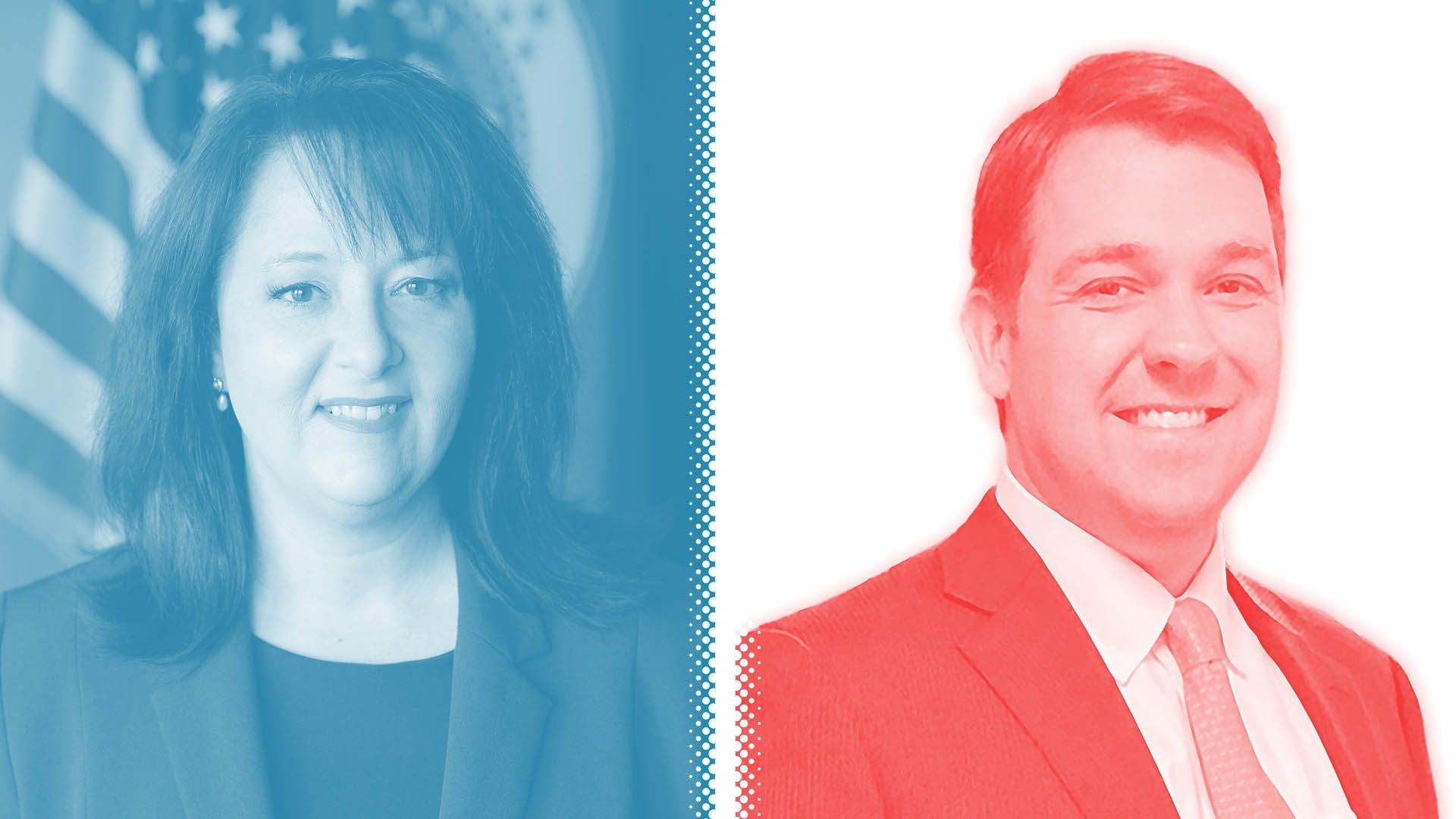 Photo illustration of Julie Blaha and Ryan Wilson.
