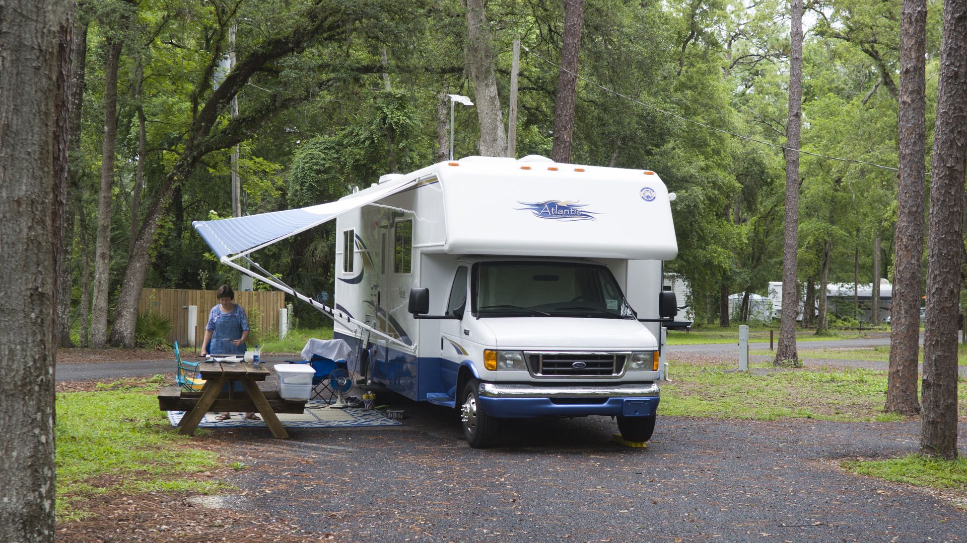 A motorhome parked at Hillsborough River State Park. 