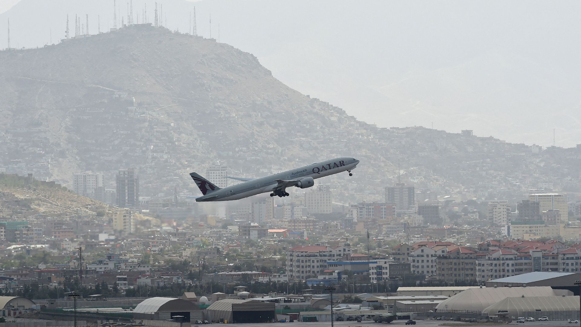 A Qatar Airways aircraft taking-off from the airport in Kabul on Saturday.