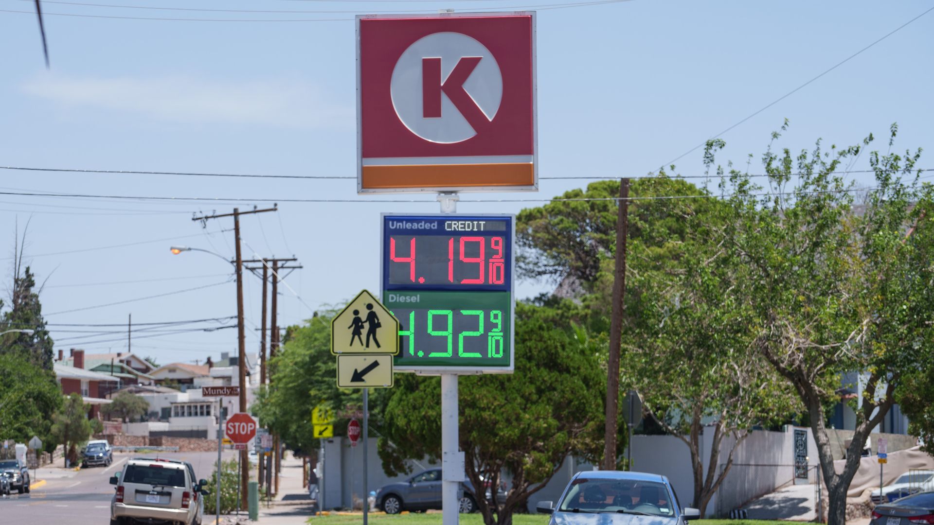 Signage with fuel prices at a Circle K gas station.