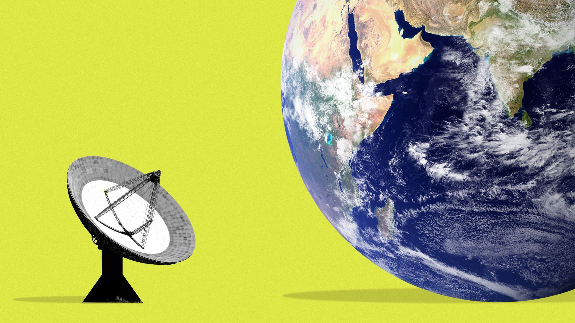 Illustration of satellite pointing towards large earth.