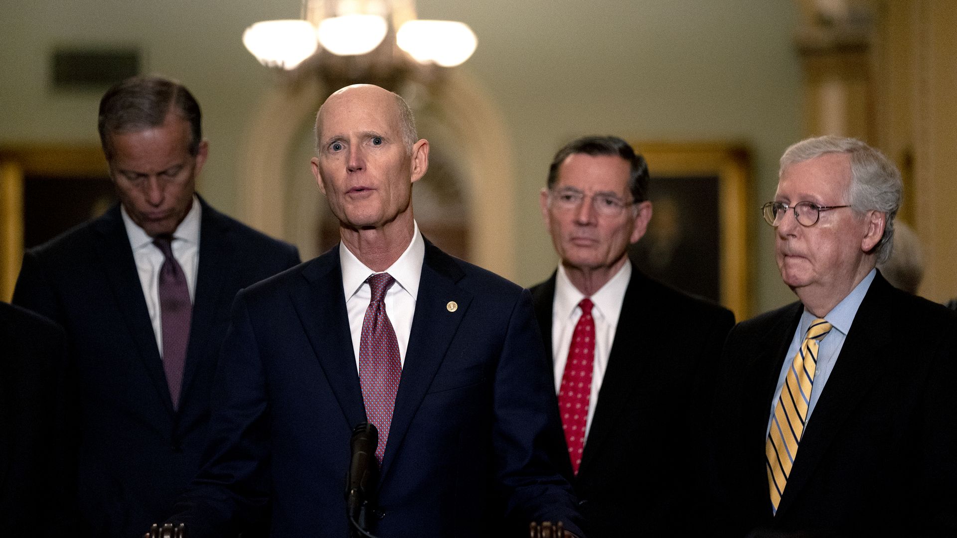 Senator Rick Scott, a Republican from Florida, speaks during a news conference