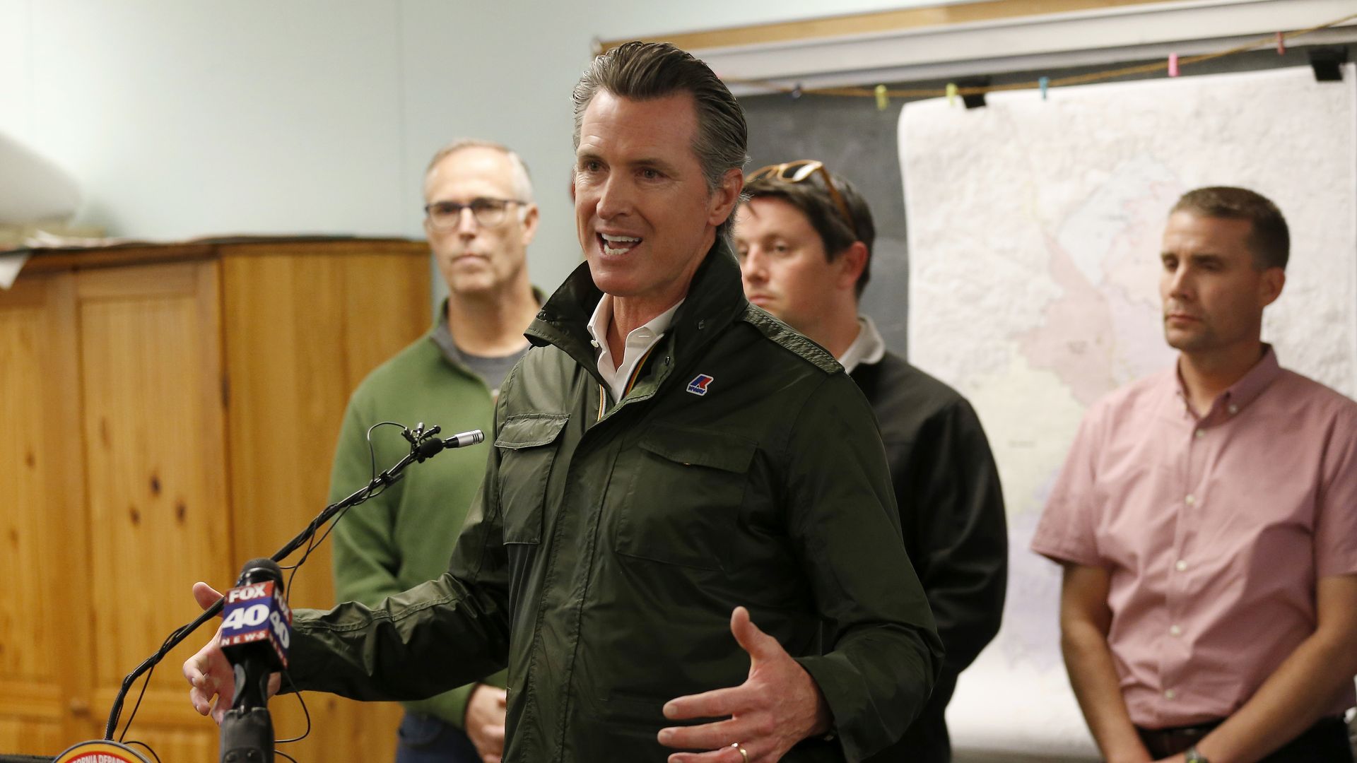 Gov. Gavin Newsom speaks at a press conference at the Petaluma Fairgrounds in Petaluma, Calif.