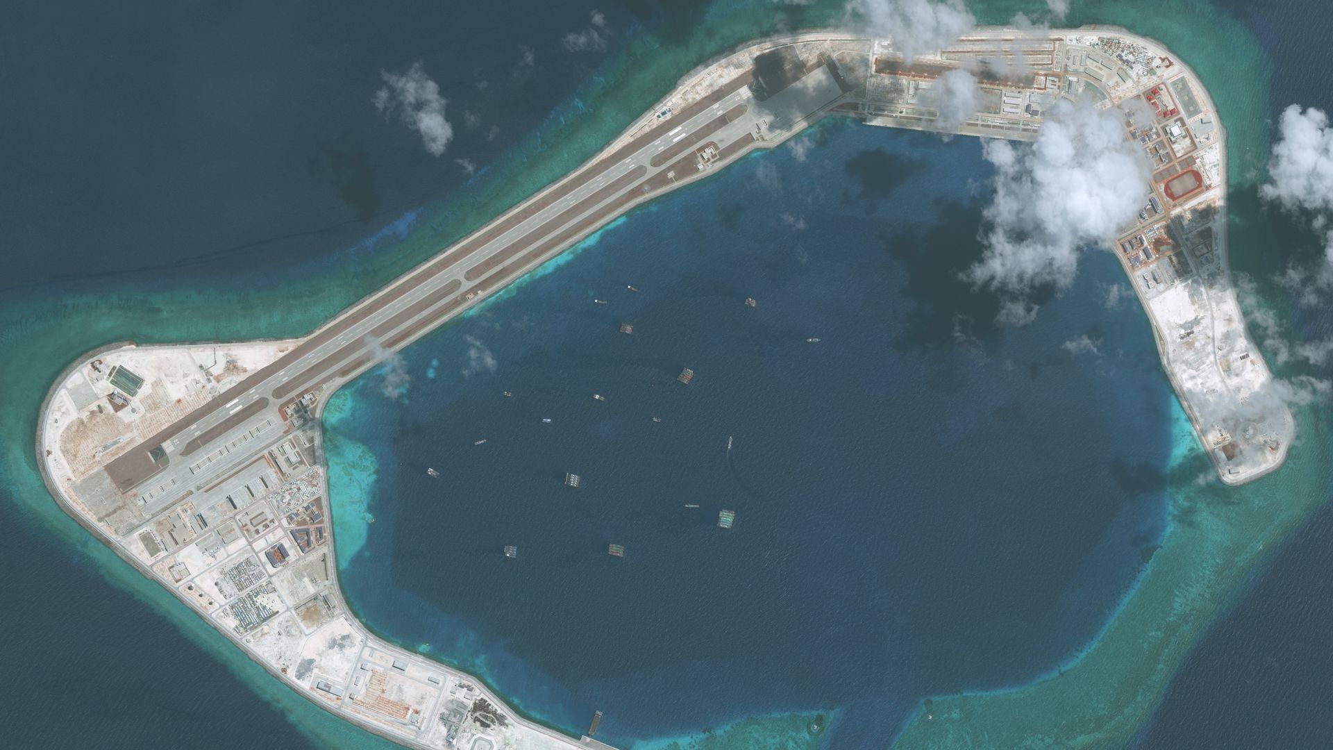 Imagery of the Subi Reef in the South China Sea, a part of the Spratly Islands group. Photo DigitalGlobe via Getty Images.