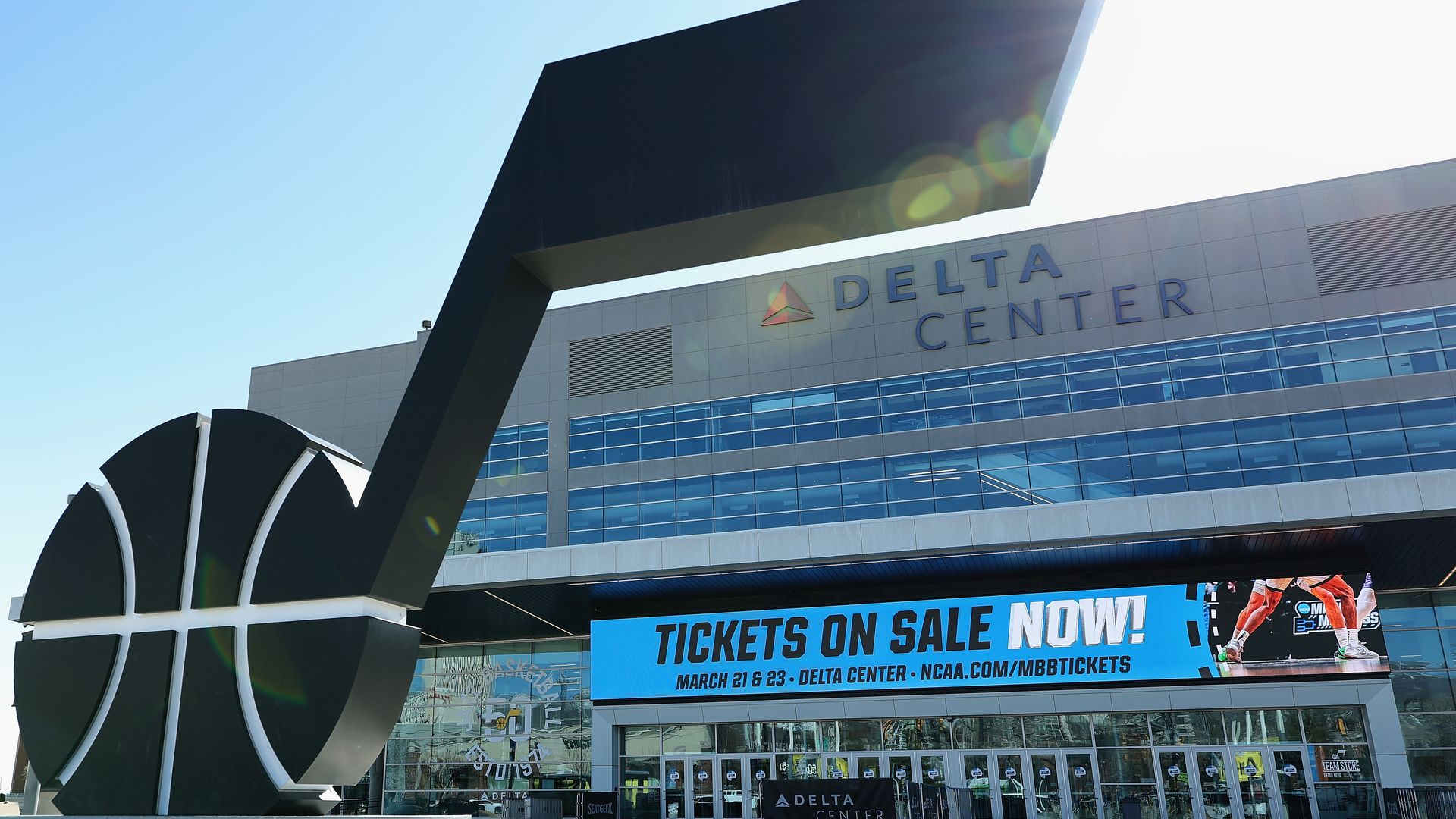 SALT LAKE CITY, UTAH - MARCH 19: General view outside of the Delta Center ahead of the NCAA Men's Basketball Tournament on March 19, 2024 in Salt Lake City, Utah. (Photo by Christian Petersen/Getty Images)