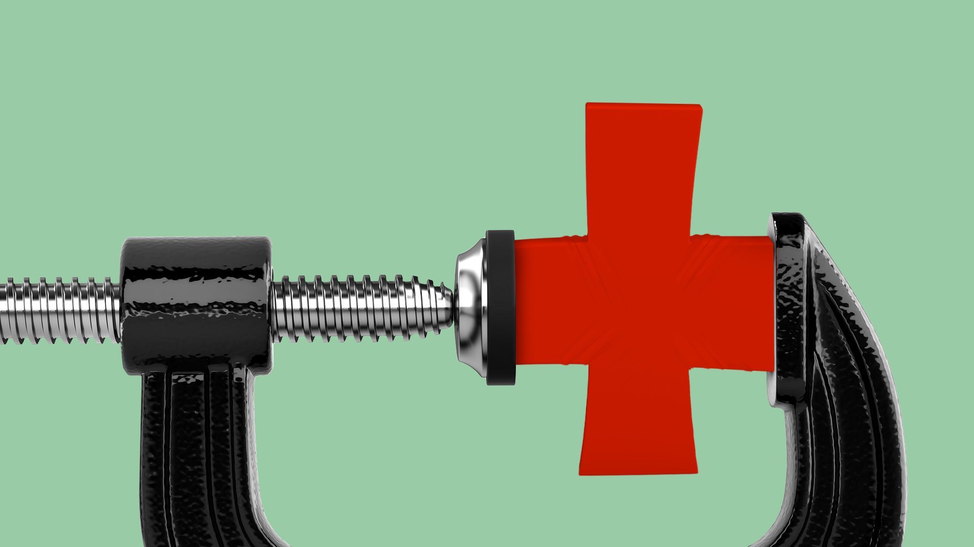Illustration of a health plus being squeezed in a vise.
