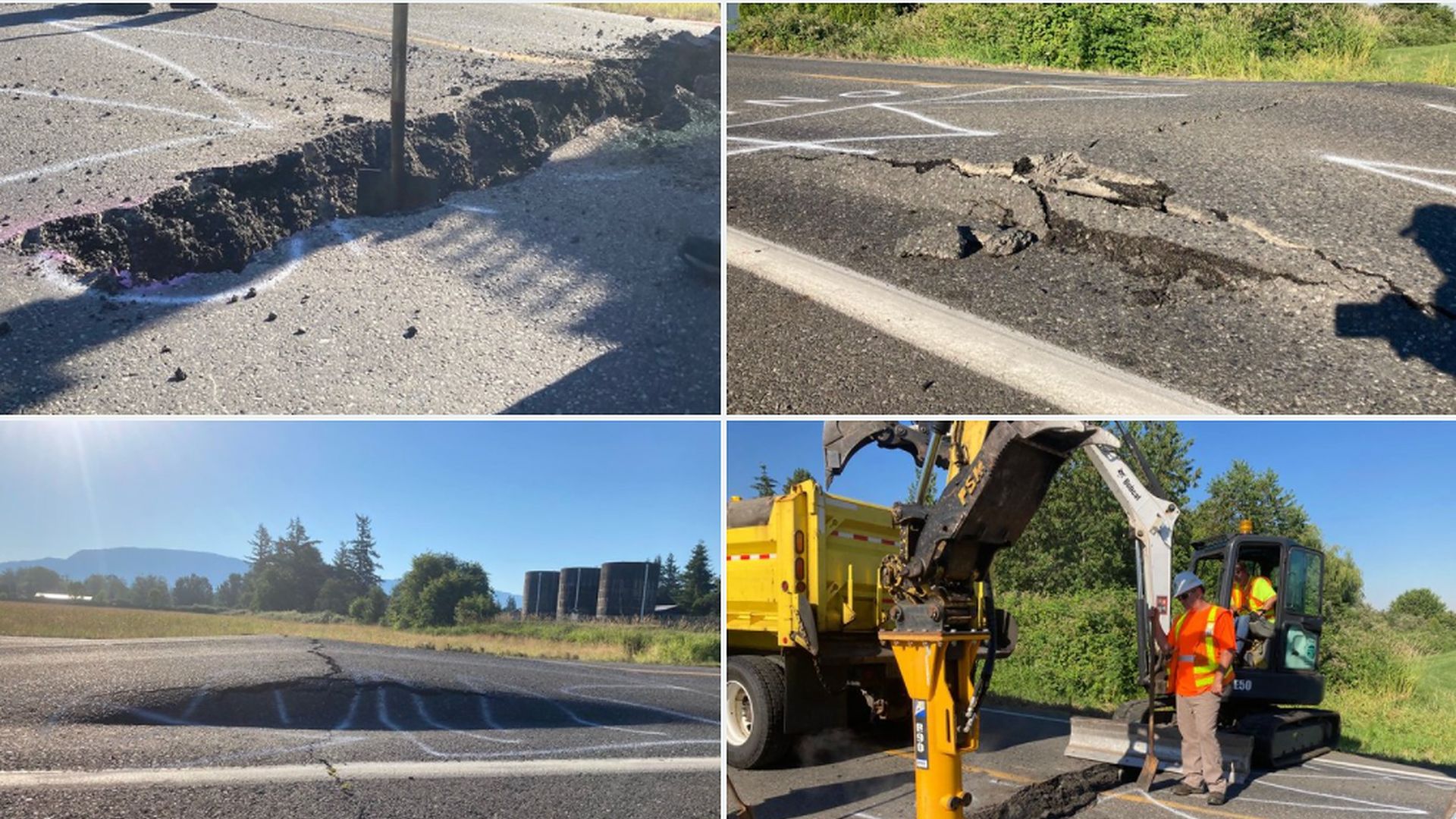 Washington State Department of Transportation crews working to fix a road near Everson