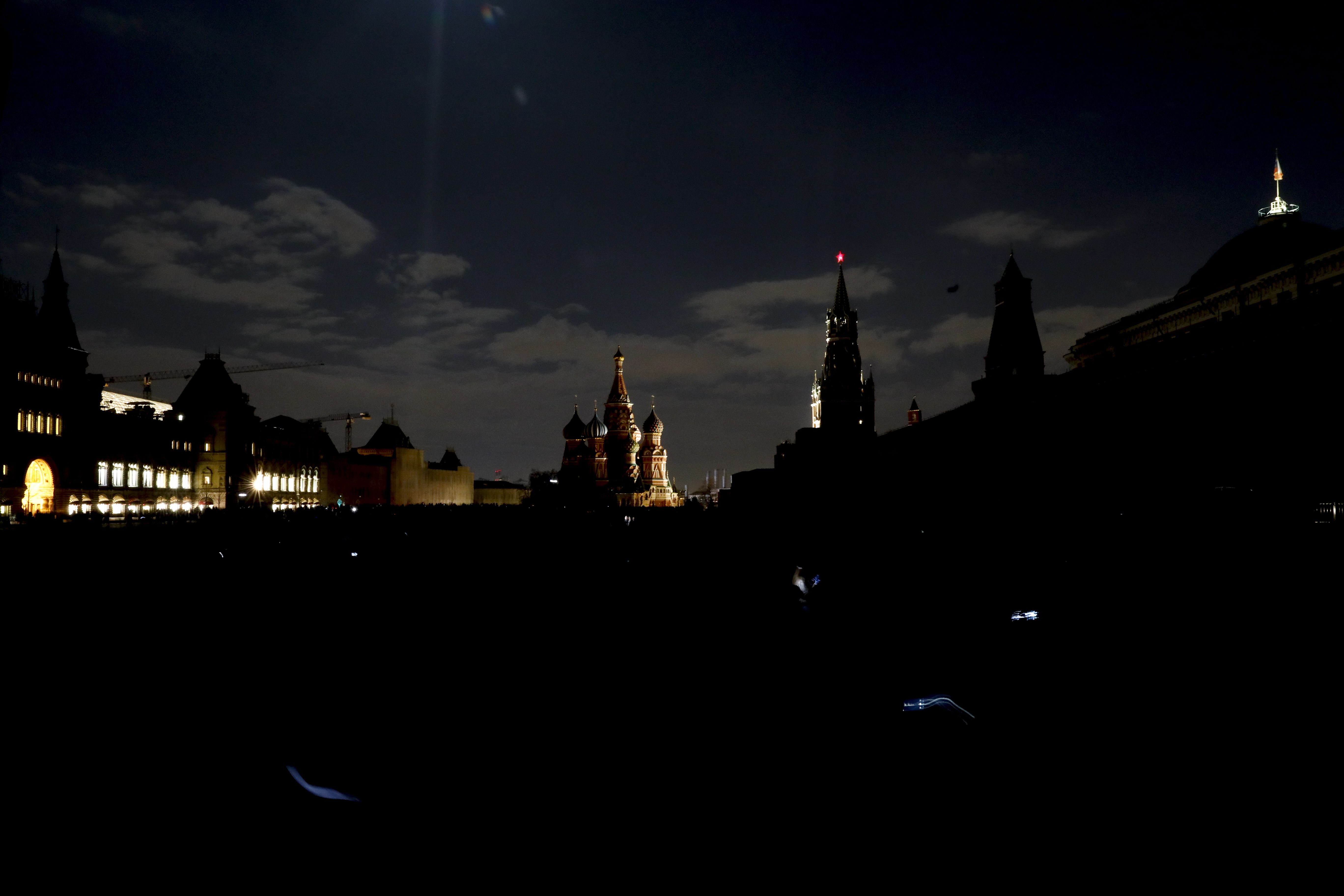 A view from historical Red Square during Earth Hour environmental campaign for one hour, in Moscow, Russia on March 27