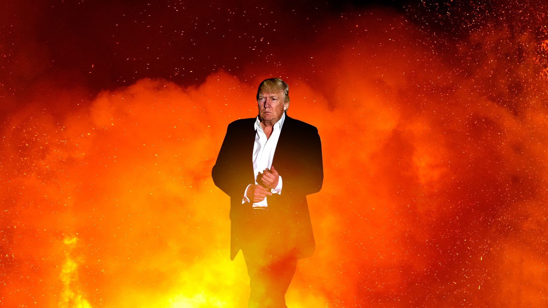 Illustration of Trump emerging from flames