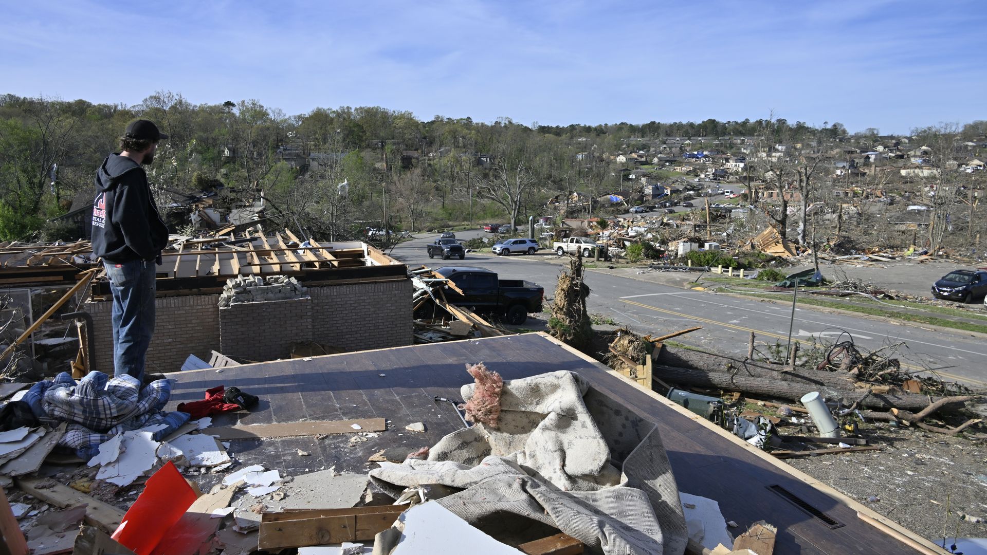 A view of the area after the tornado covering a path of dozens of miles in length caused severe damage in Little Rock, Arkansas, United States on April 02, 2023.