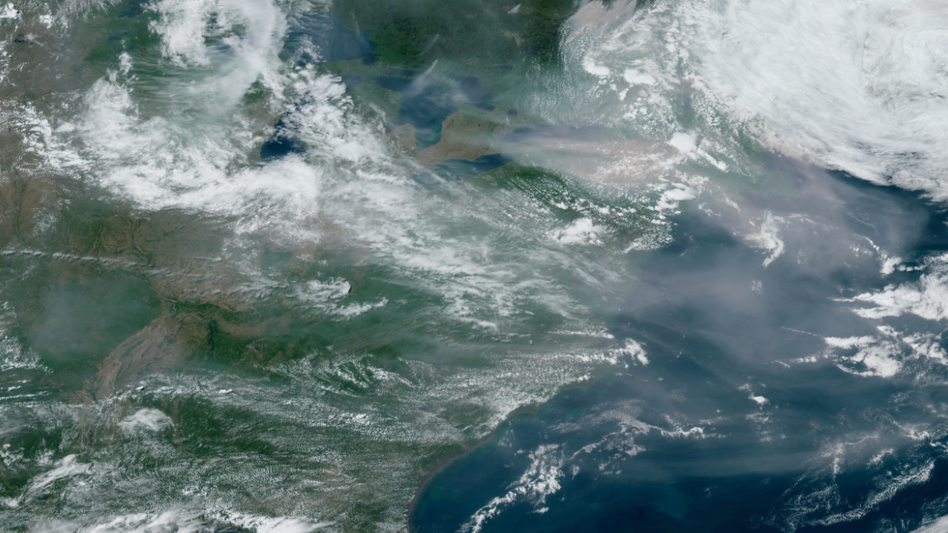 Wildfire smoke over eastern U.S. and Canada viewed from a satellite on June 6.