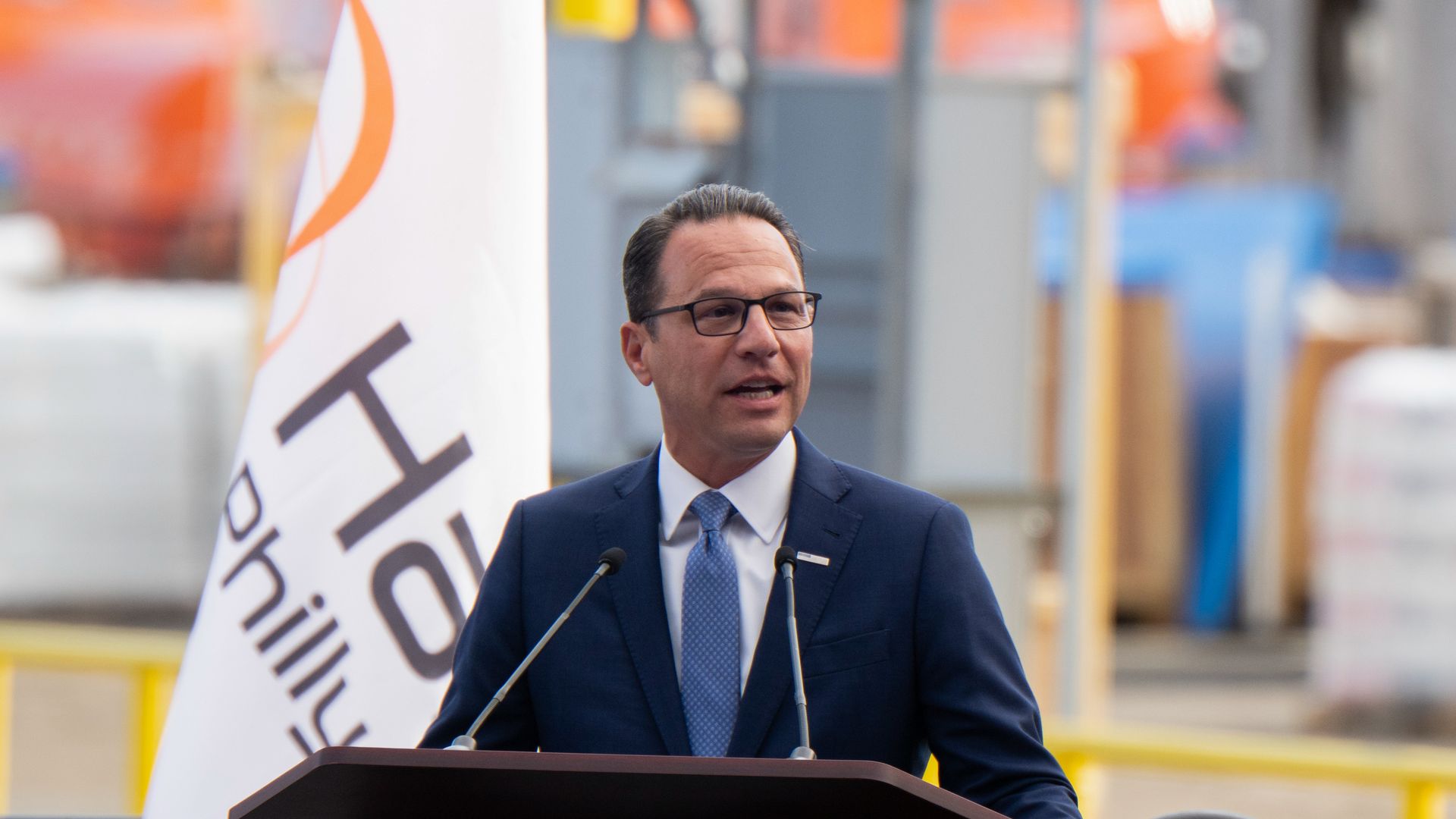 Gov. Josh Shapiro during a christening ceremony for the State of Maine at the Hanwha Philly Shipyard in Philadelphia.