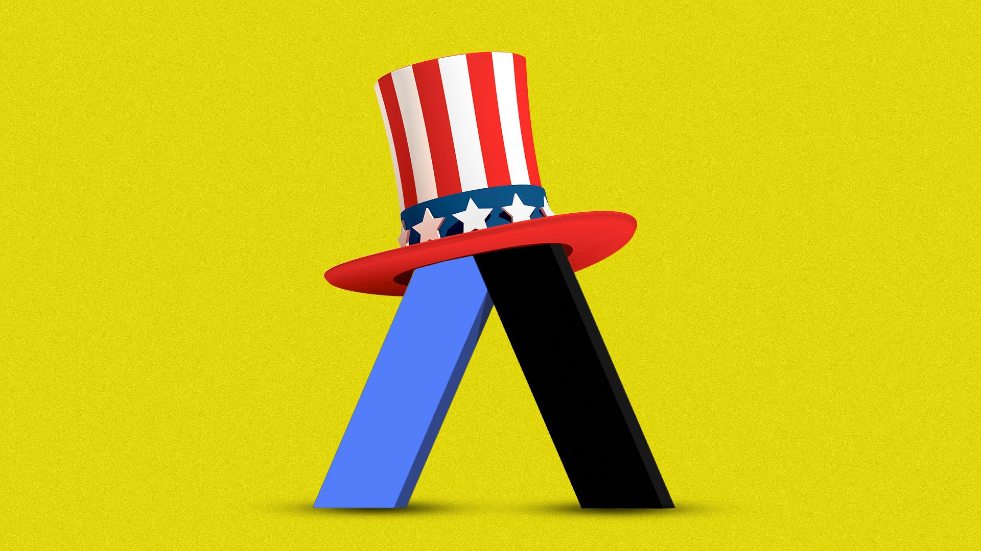 Illustration of the Axios A wearing an Uncle Sam American flag hat. 