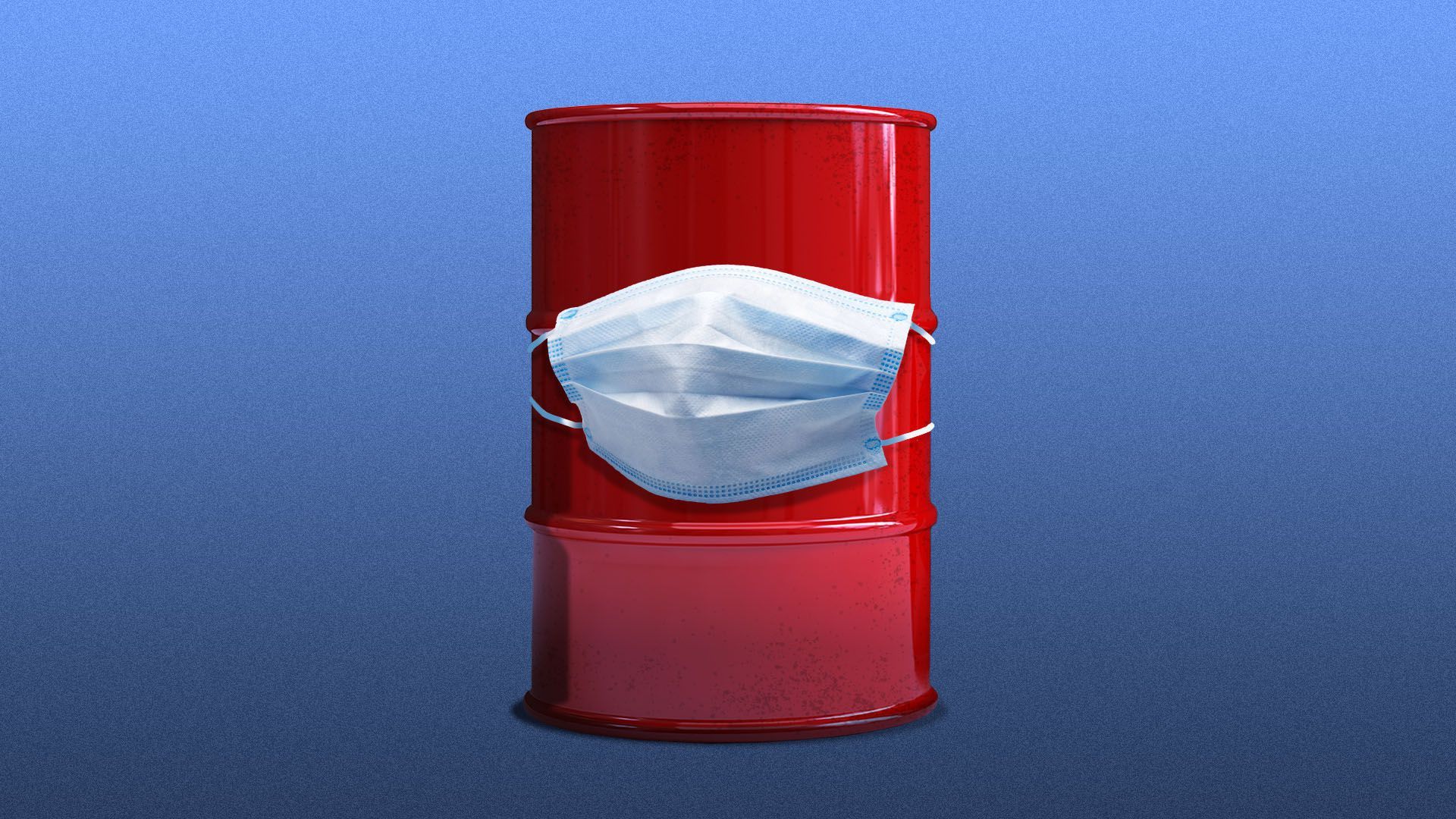 Illustration of a barrel of oil wearing a face mask