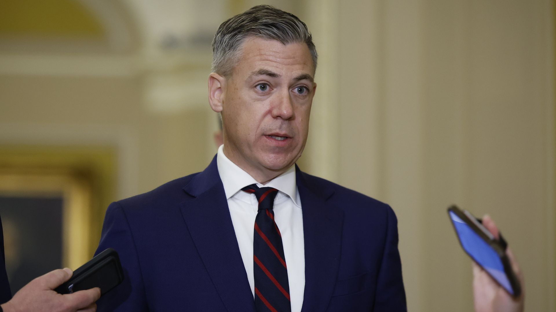 U.S. Senator-elect Jim Banks (R-IA) arrives for the Senate Republican leadership elections at the U.S. Capitol on November 13, 2024 in Washington, DC.