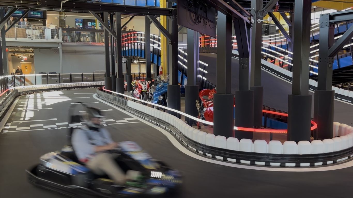 Inside Kamin Science Center's new indoor go-kart track