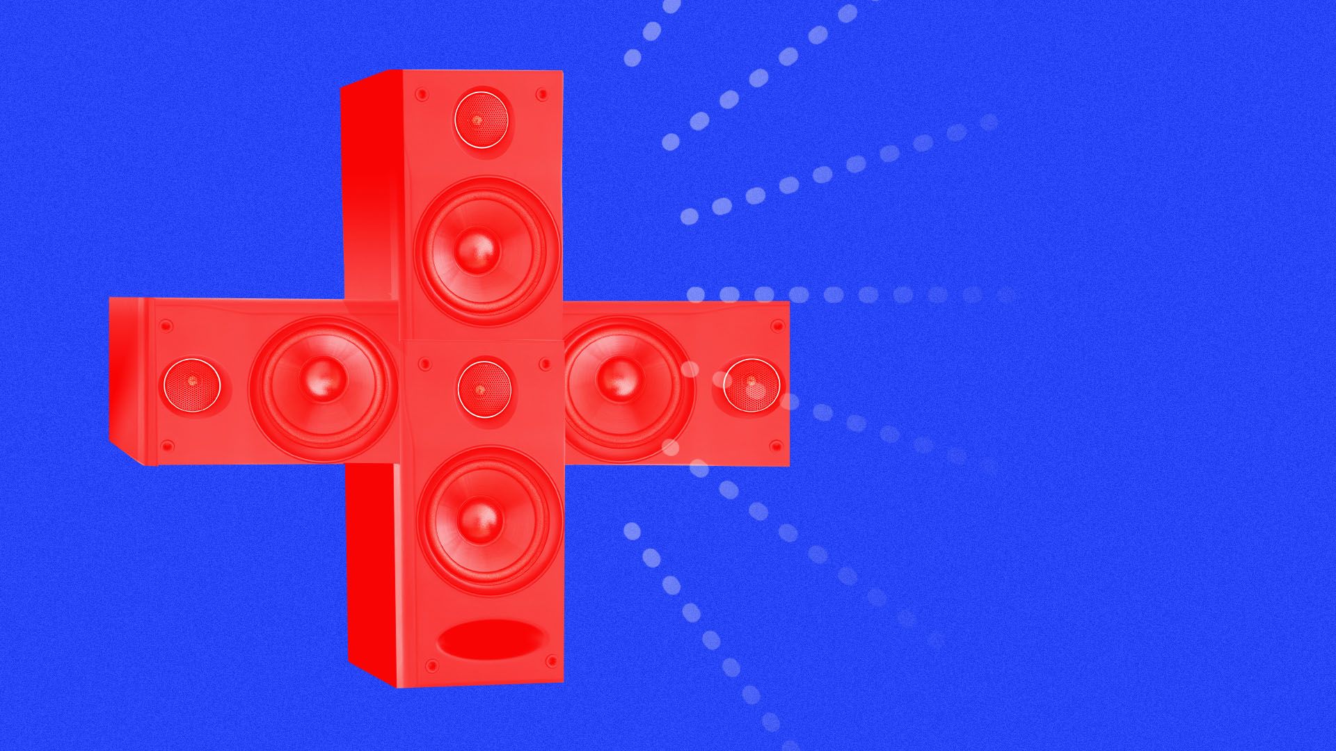 llustration of blasting speakers in the shape of a red cross