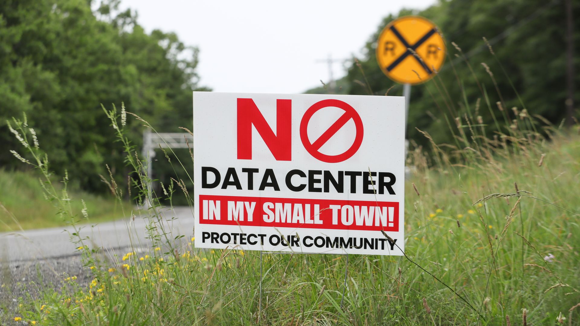 A yard sign opposing a planned data center is displayed along Route 54 in Mount Carmel Township Northumberland County.