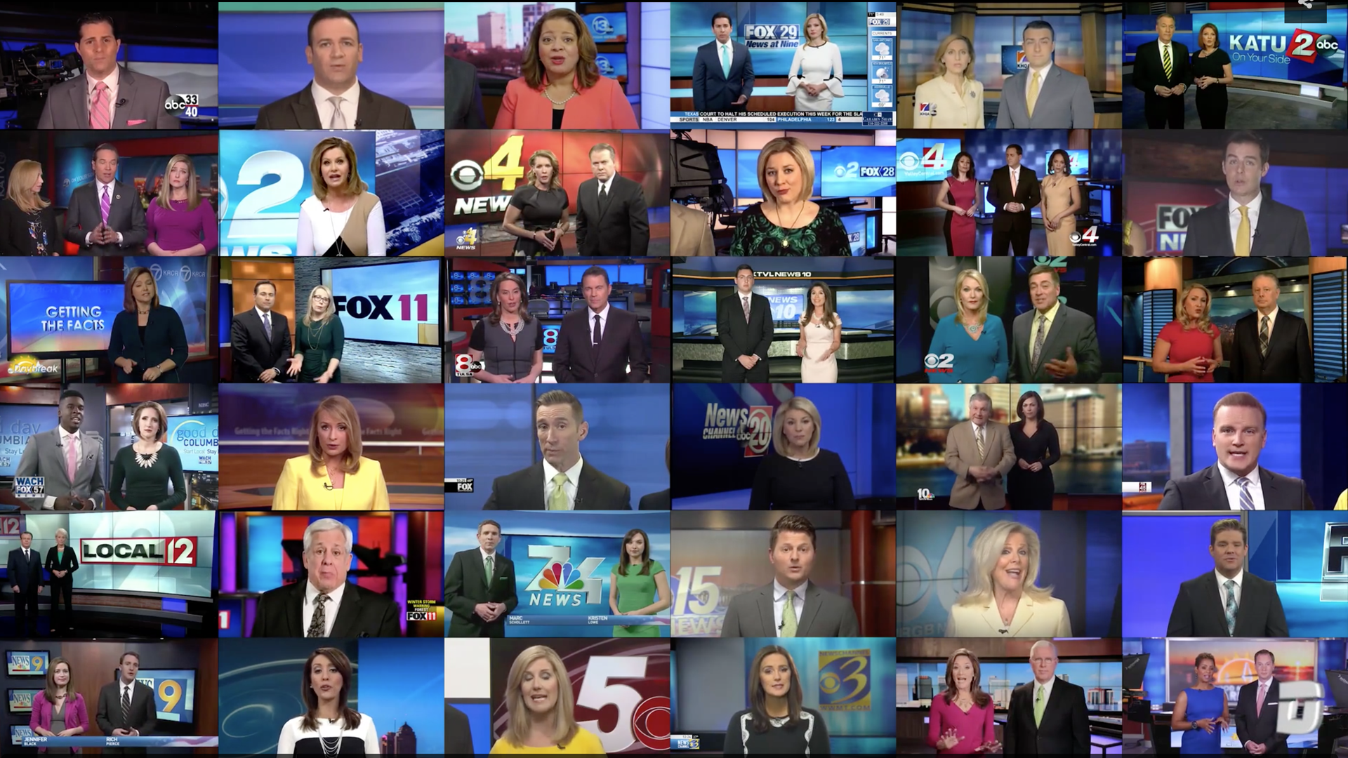 A mashup from Deadspin of dozens of Sinclair-owned stations reading a centrally prepared op-ed