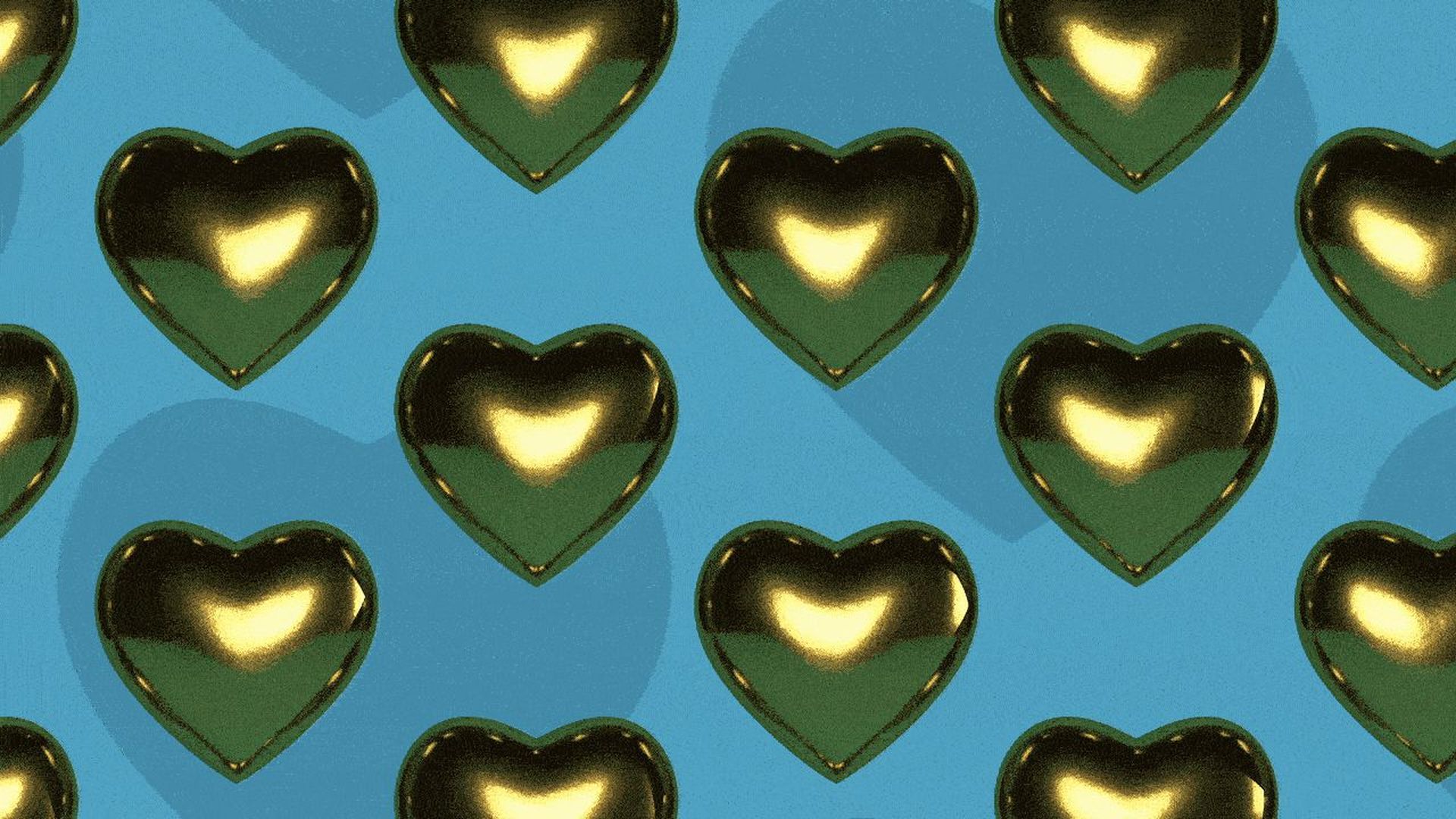 Illustration of a pattern of golden hearts that rotate.
