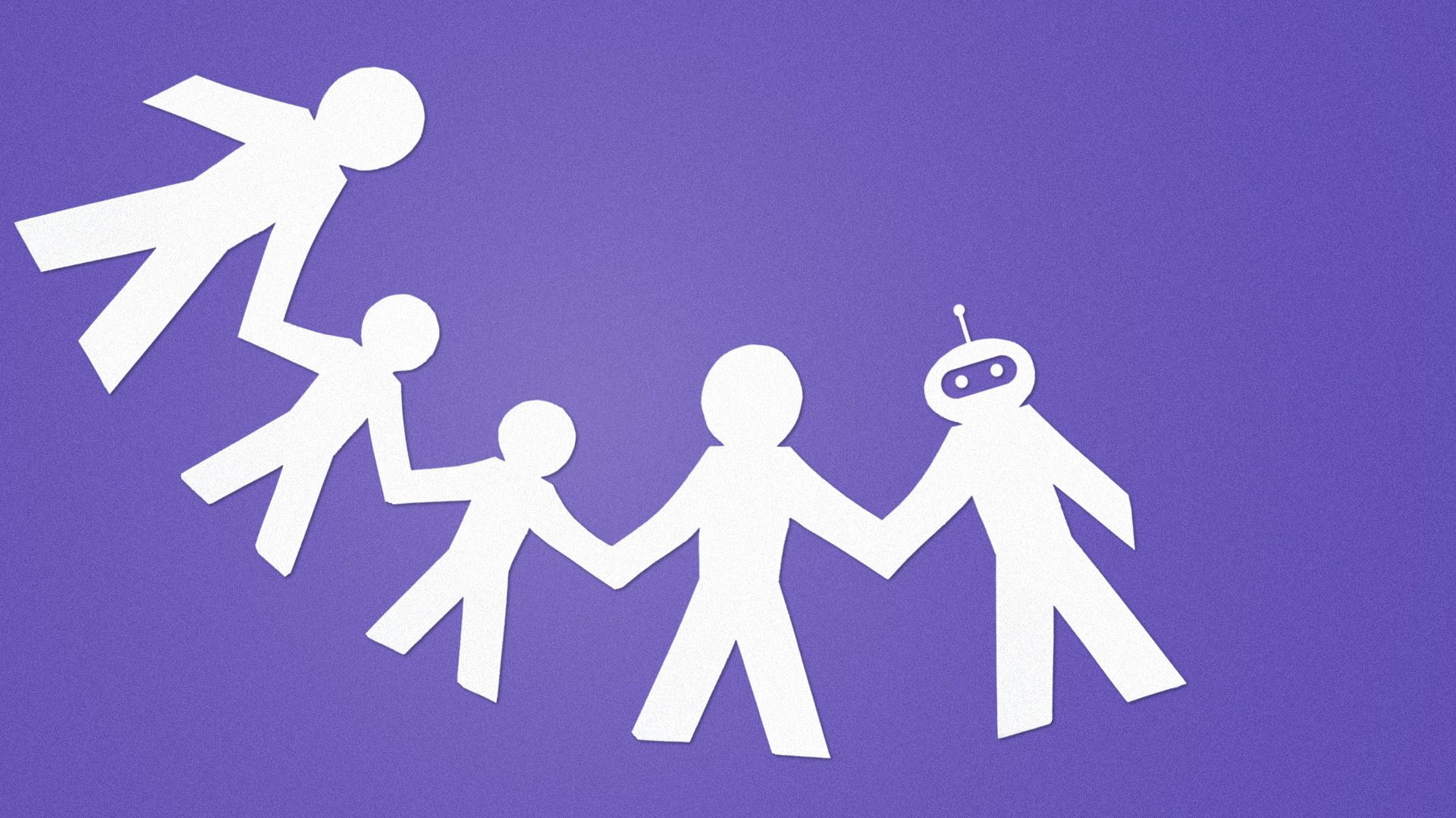 Illustration of a paper chain family that includes a robot.