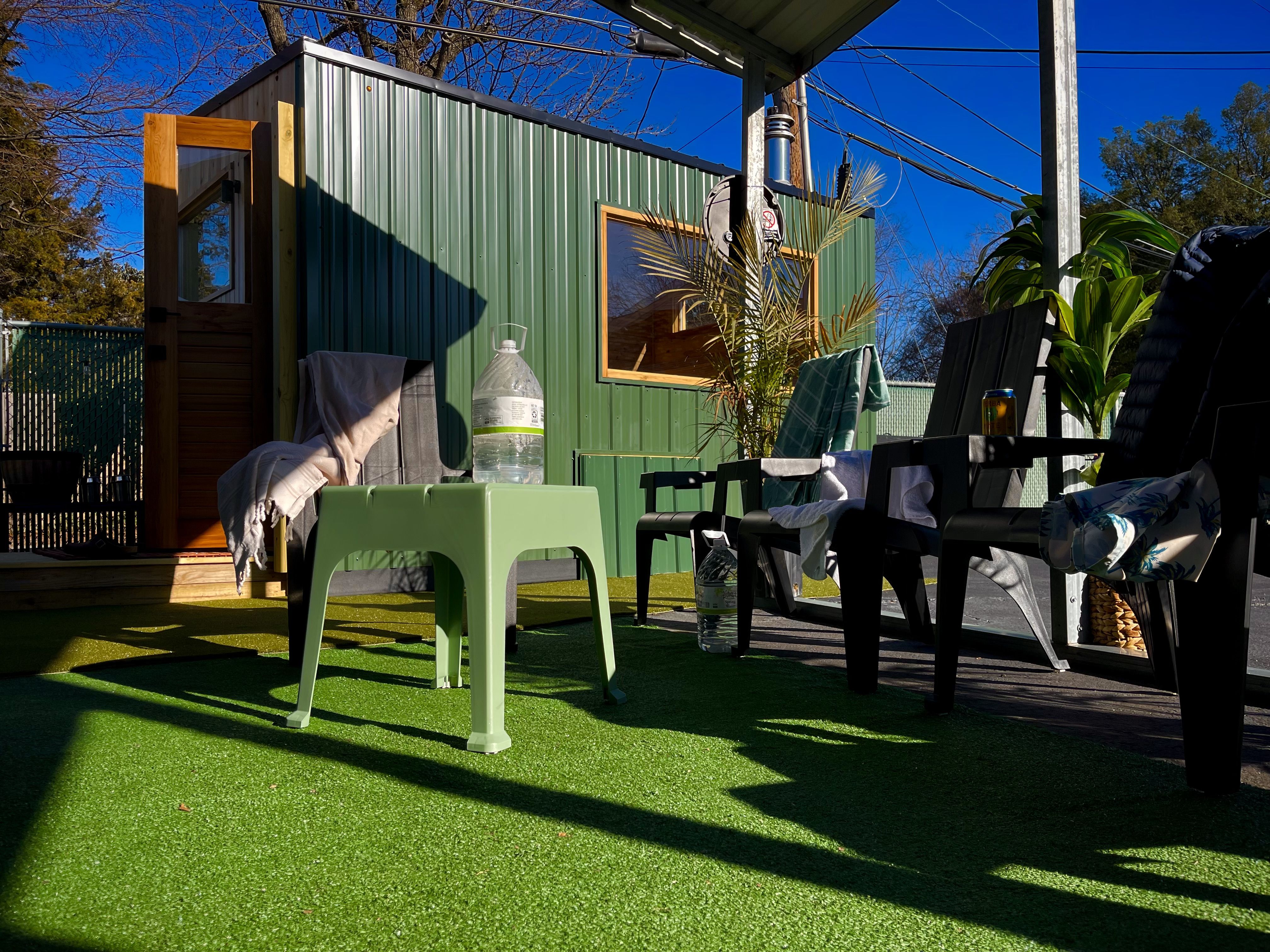 a freestanding outdoor sauna
