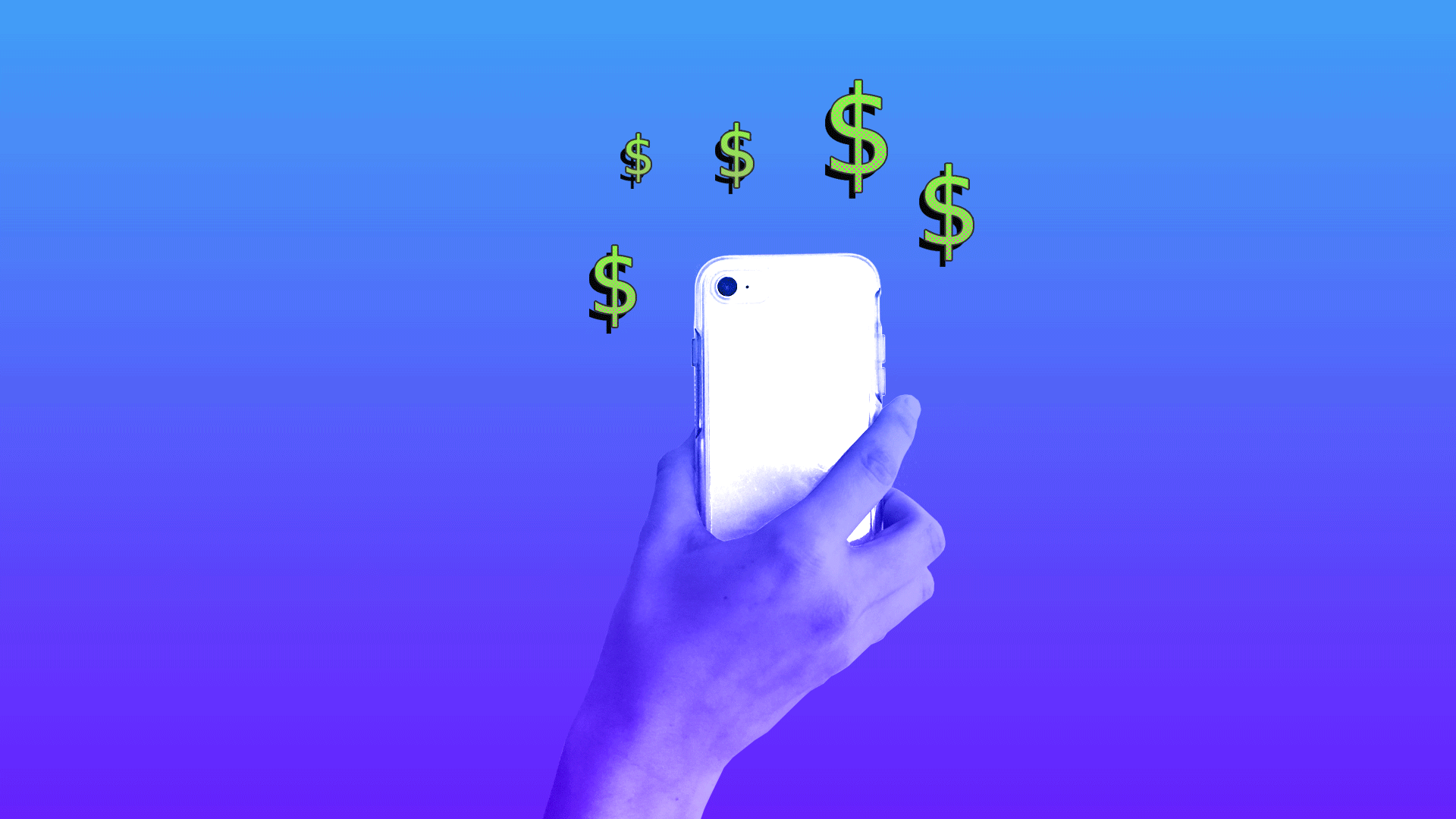 Animated GIF of cell phone with dollar signs coming from it