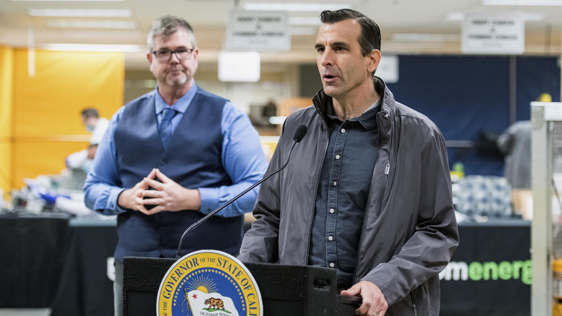 San Jose, Calif., Mayor Sam Liccardo speaks during a 2020 news conference at the Bloom Energy campus in Sunnyvale, Calif.