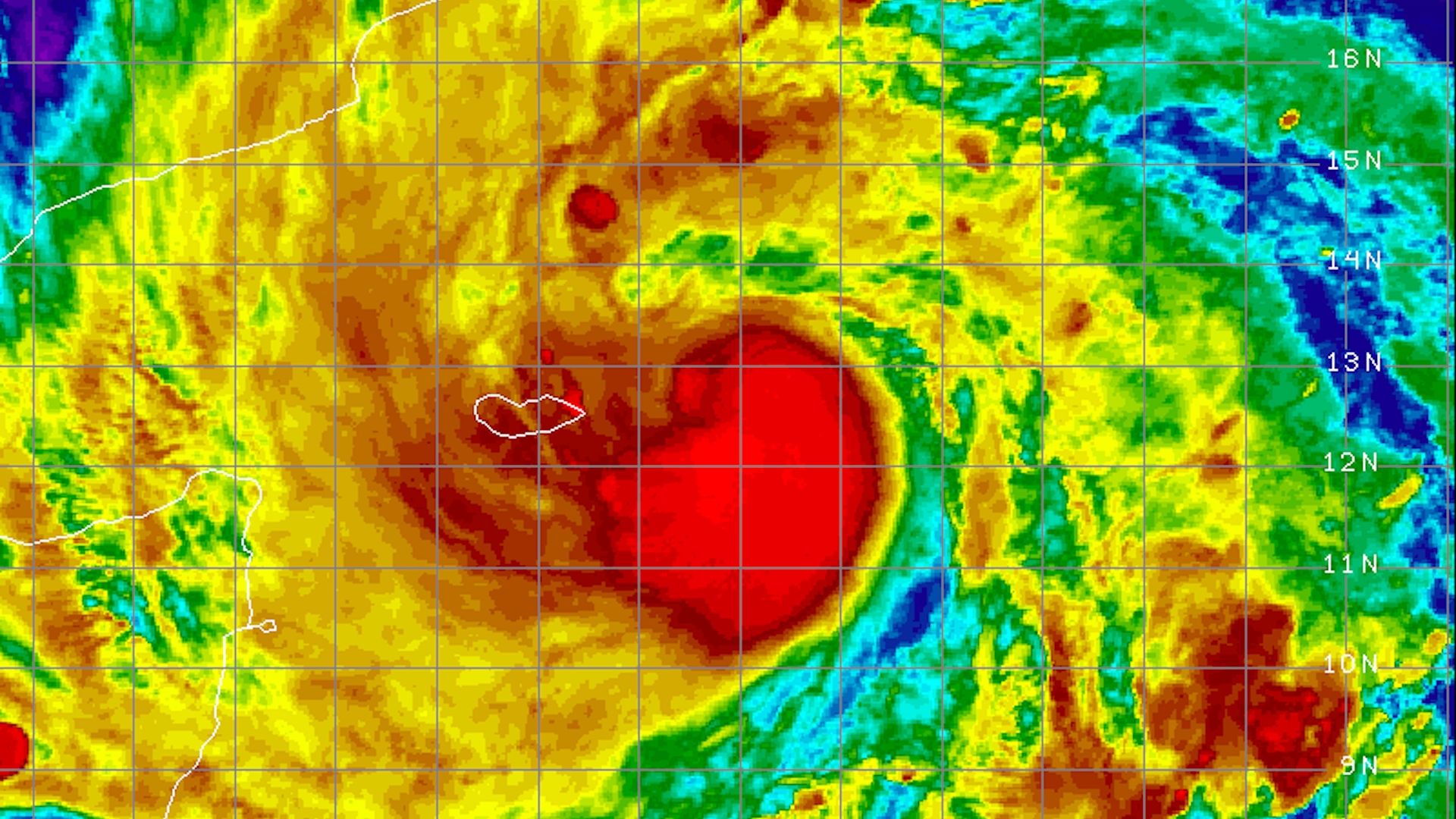 Satellite image of Tropical Cyclone Mekunu as it approaches Oman and Yemen on May 23, 2018.