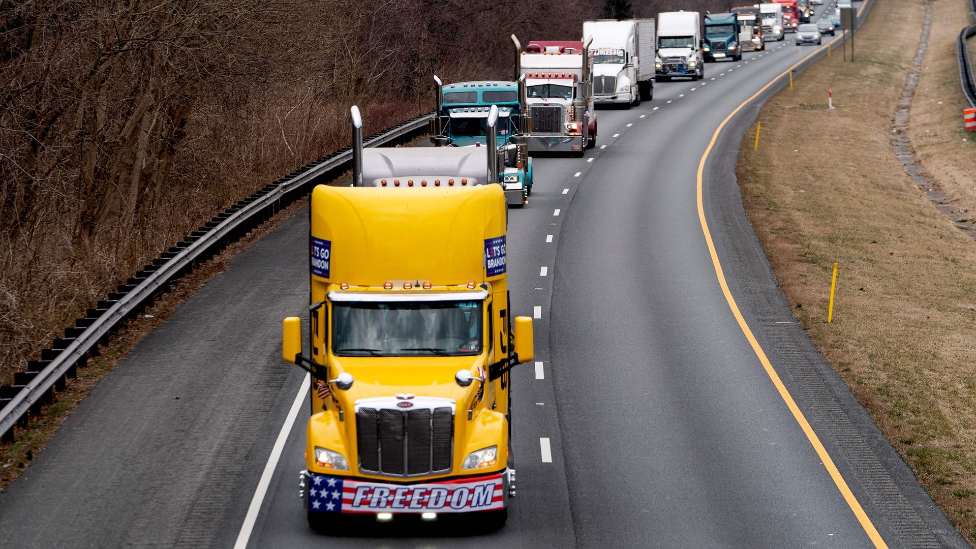 Cars and trucks on a freeway