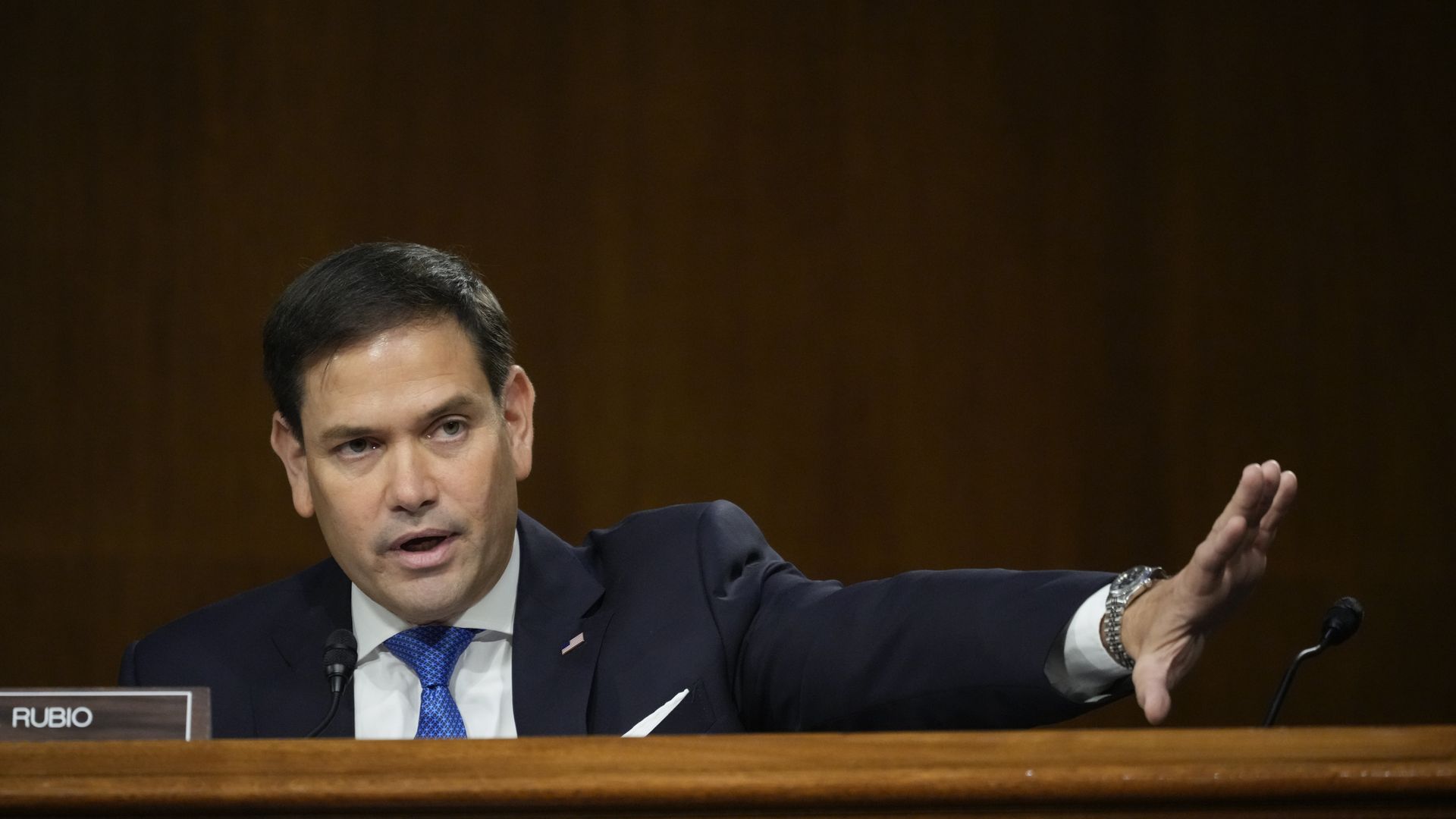 Sen. Marco Rubio is seen speaking during a congressional hearing.