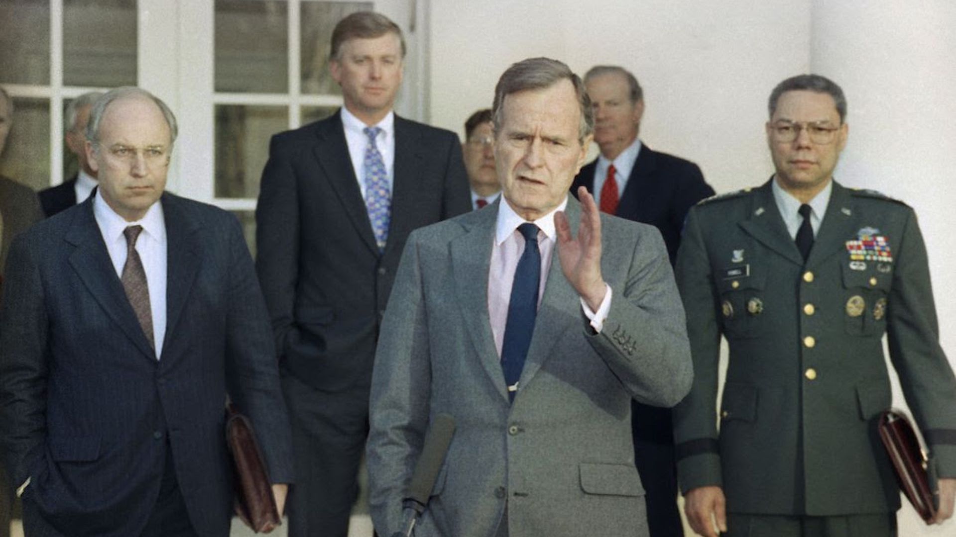 President Bush talking to reporters