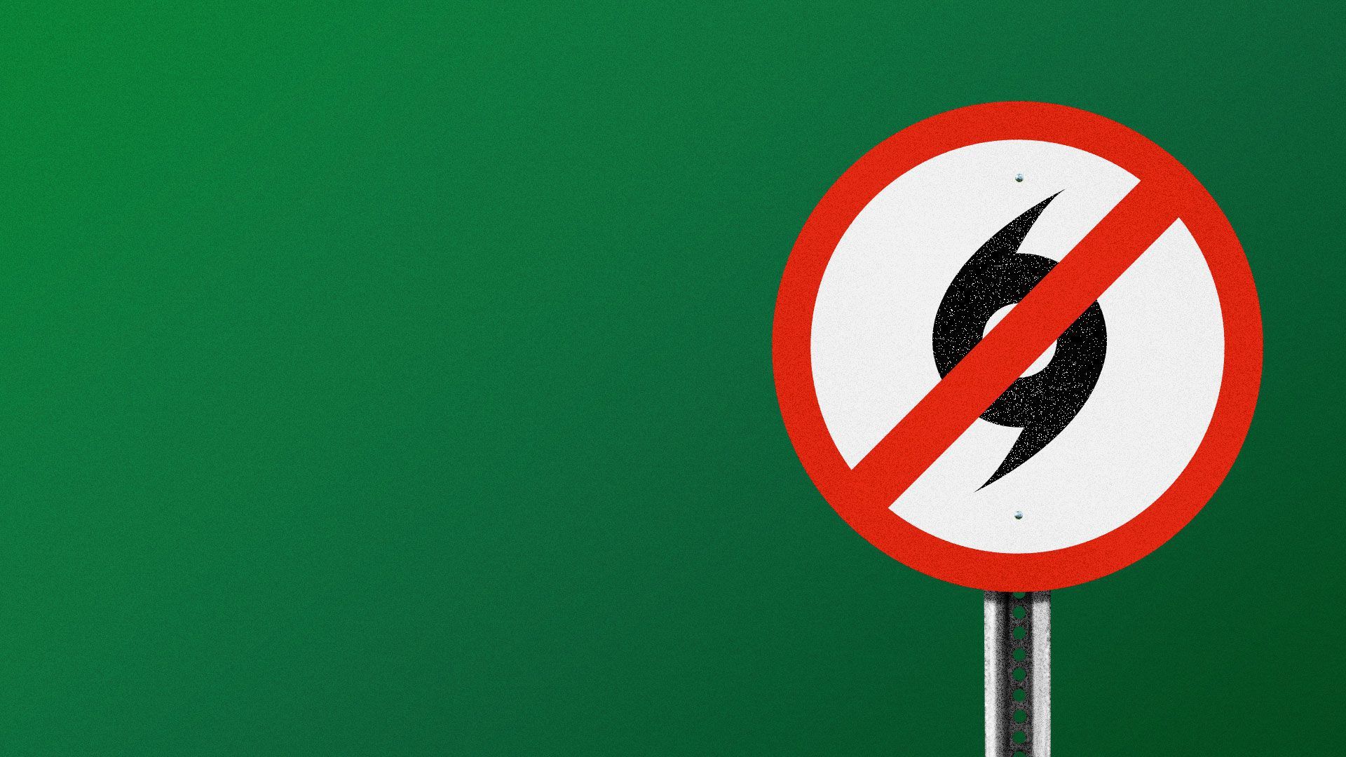 Illustration of a traffic sign and a hurricane symbol.