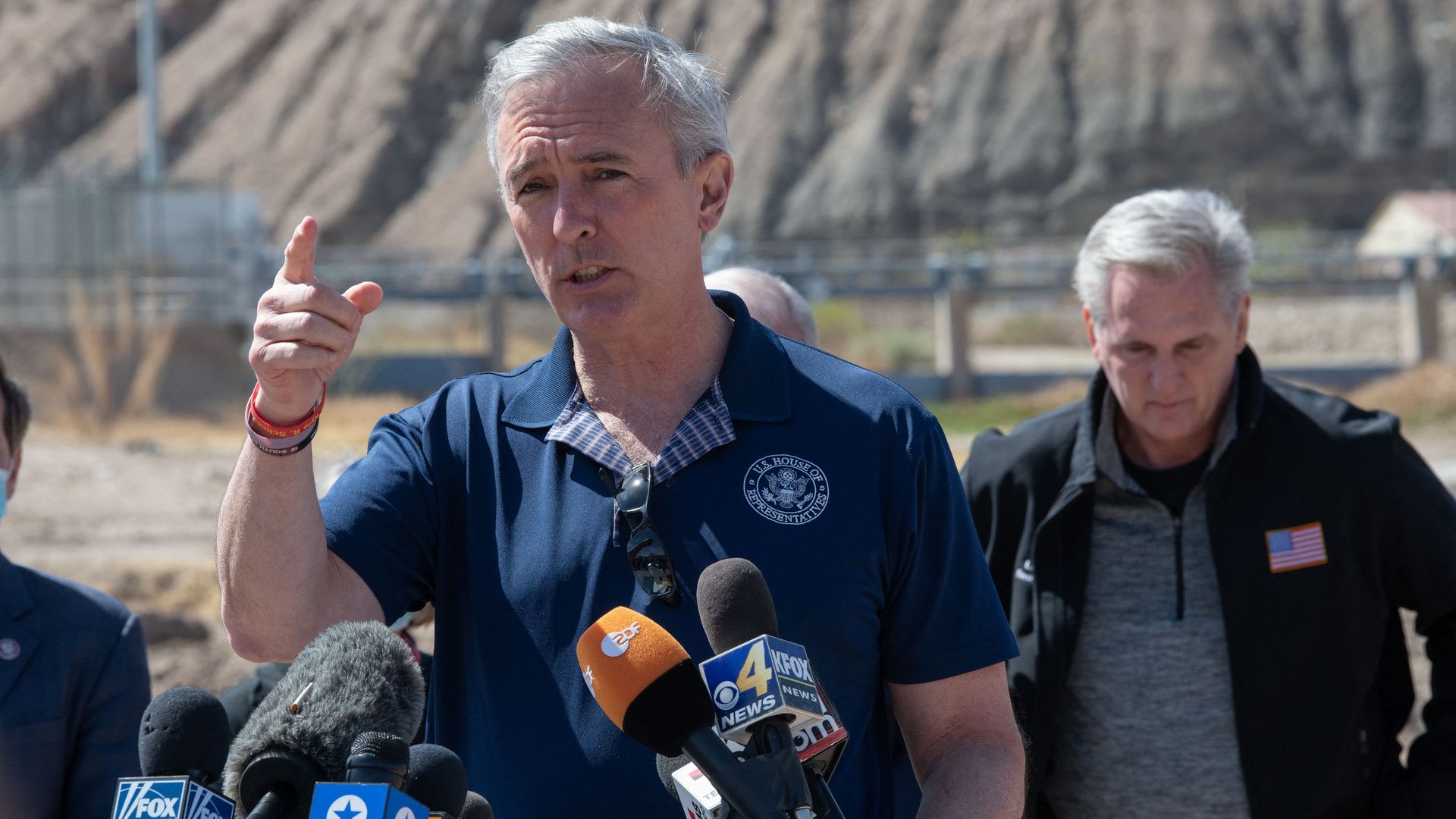 US Representative John Katko (R-NY) addresses the press during the congressional border delegation visit to El Paso, Texas 