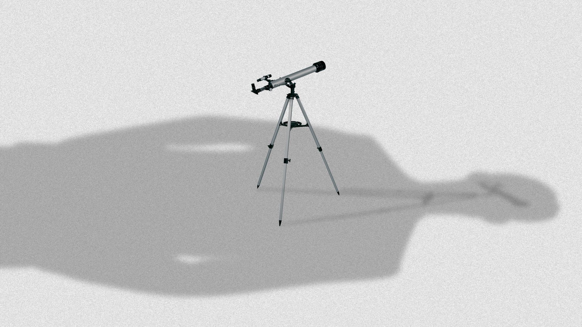 Illustration of a telescope being overshadowed by a person's outline. 