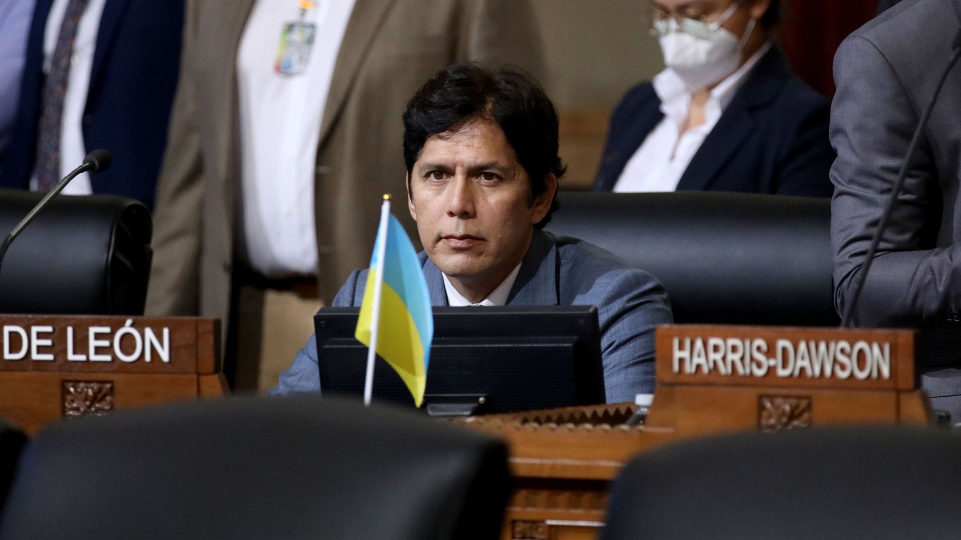 Councilmember Kevin de León at a meeting in Los Angeles in October 2022.