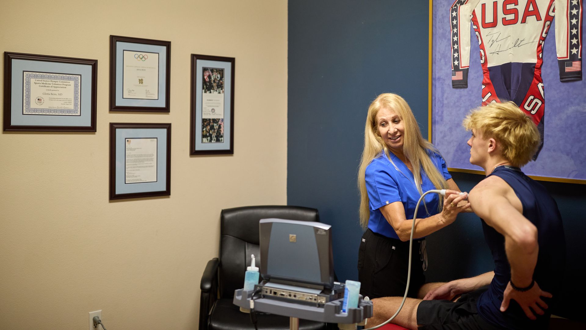 Gloria Beim examines Jacob Riser at the Gunnison Valley Orthopedics and Sports Medicine Clinic in Gunnison on June 27. Photo courtesy of Jacob Spetzler