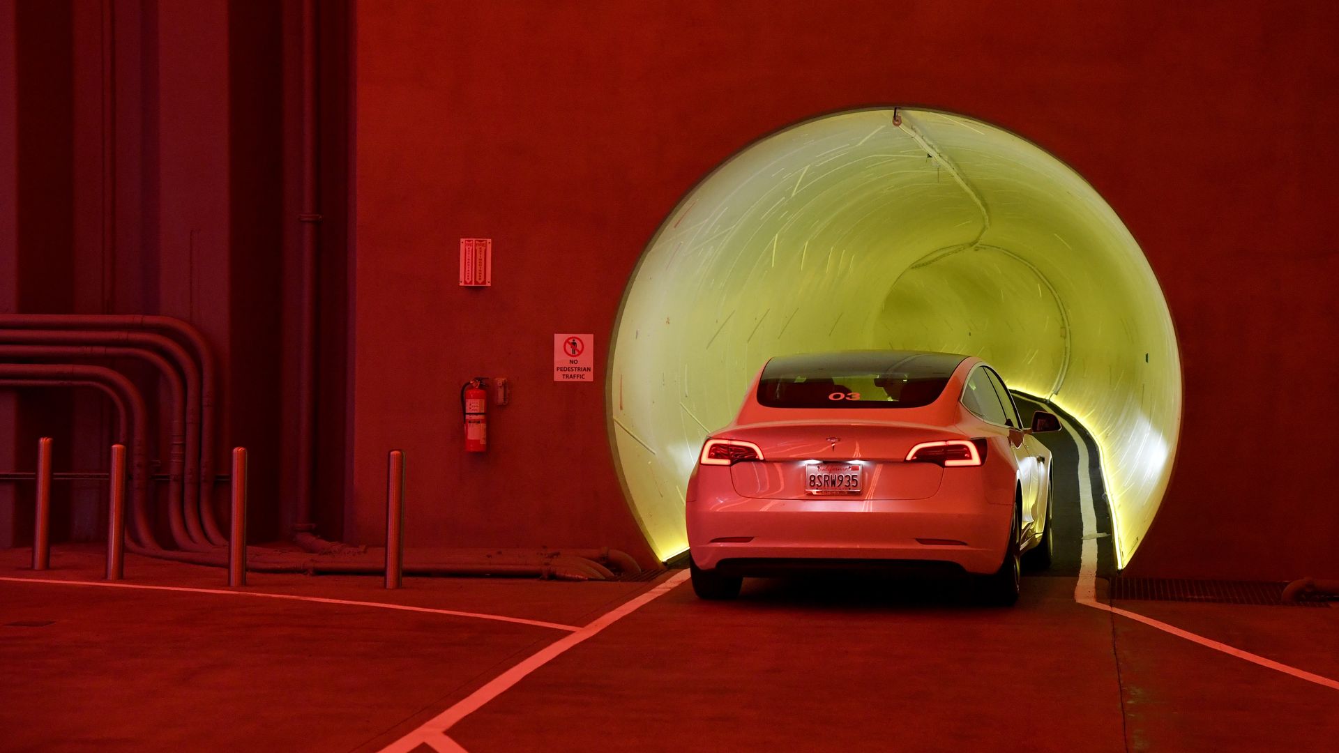 A Tesla enters a tunnel by the Boring Company in Las Vegas. 