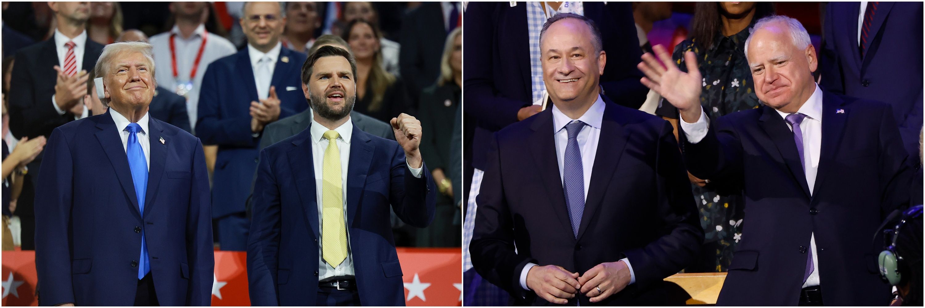 A photo of Trump and Vance and a photo of Emhoff and Walz