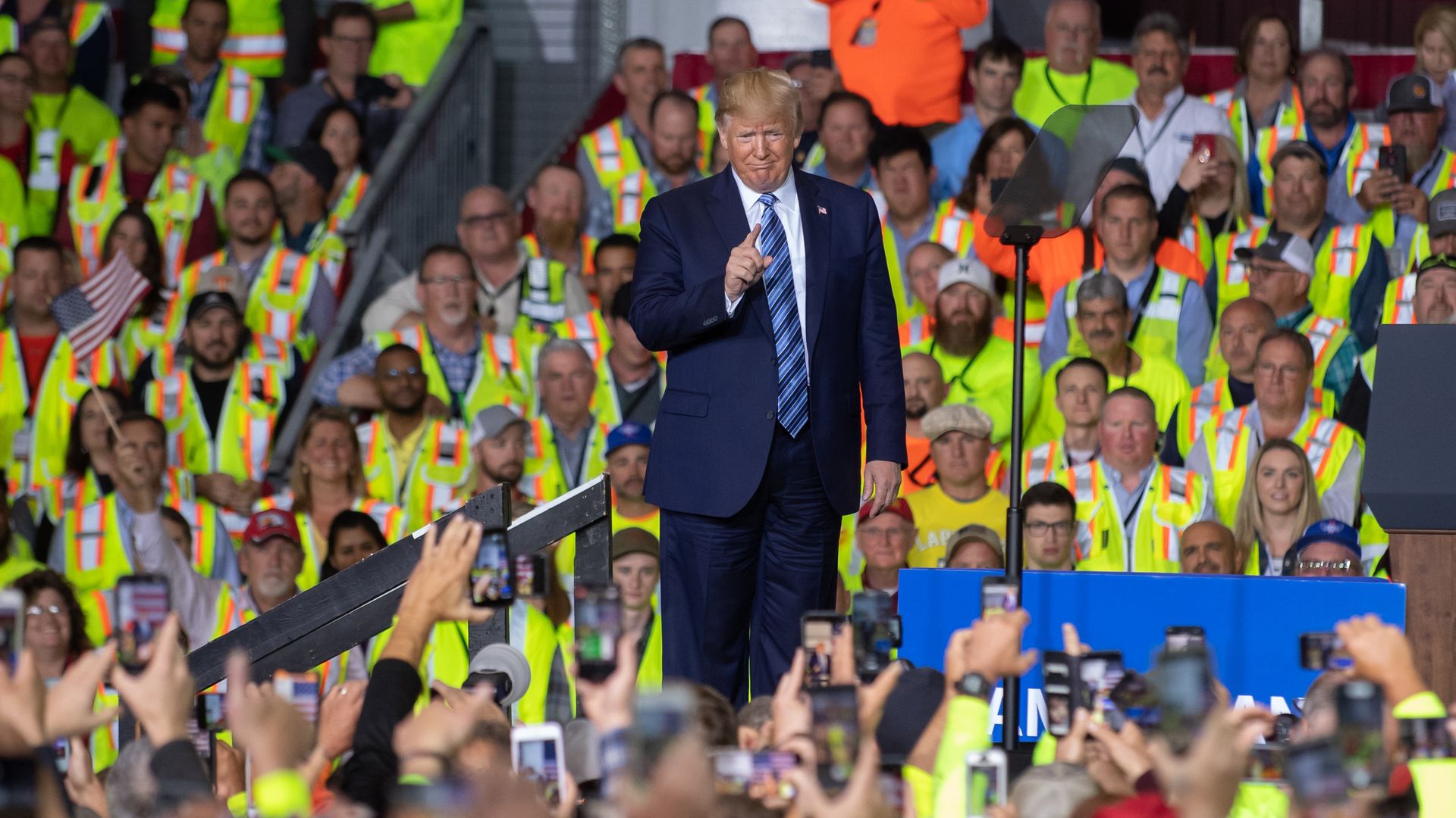 President Donald Trump speaks to 5000 contractors at the Shell Chemicals Petrochemical Complex on August 13