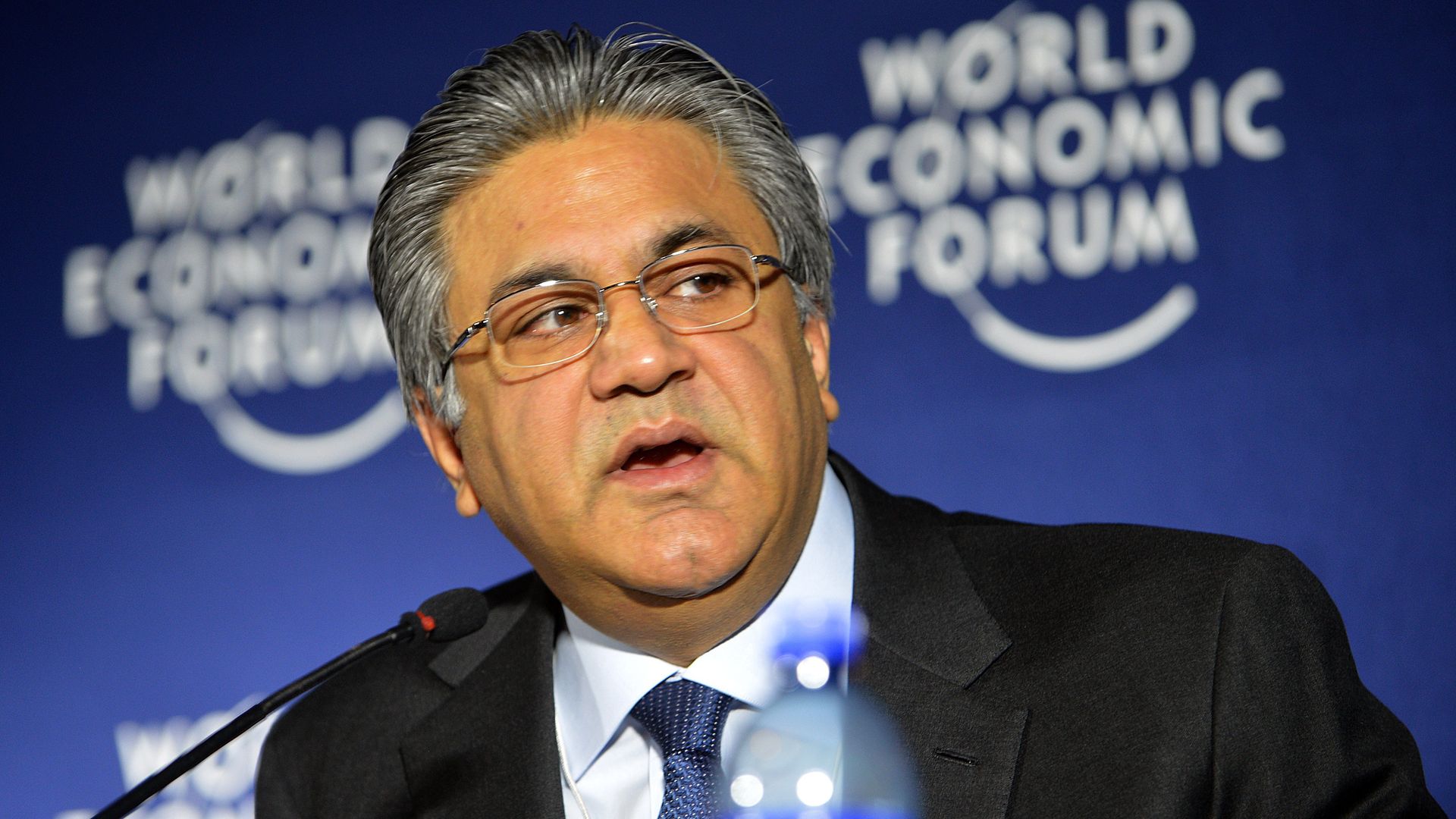 Abraaj Group founder Arif Naqvi speaking at a World Economic Forum event.