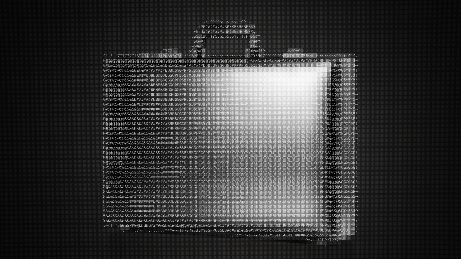 Illustration of a pixelated briefcase with ASCII art overlaid on top. 