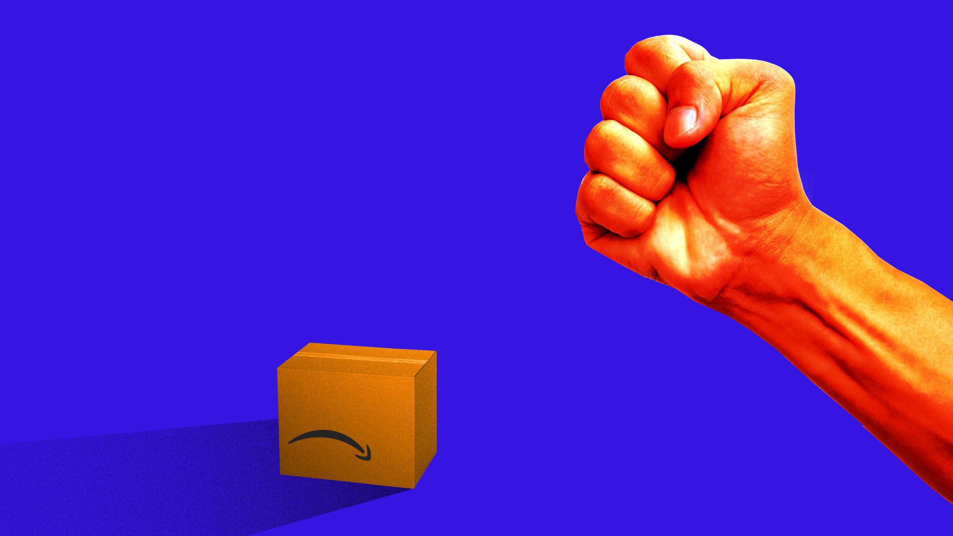Illustration of fist shaking at sad Amazon box