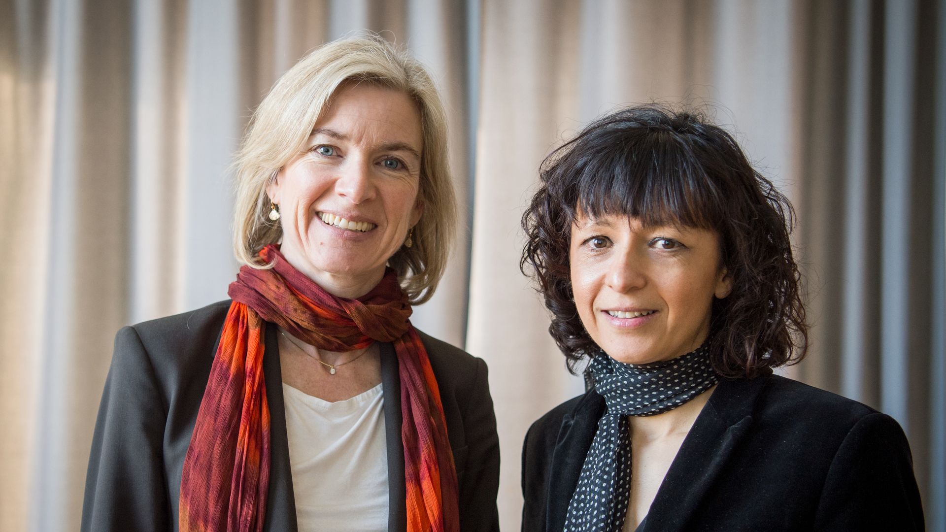 Biochemist Jennifer Doudna (left) and microbiologist Emmanuelle Charpentier in 2016